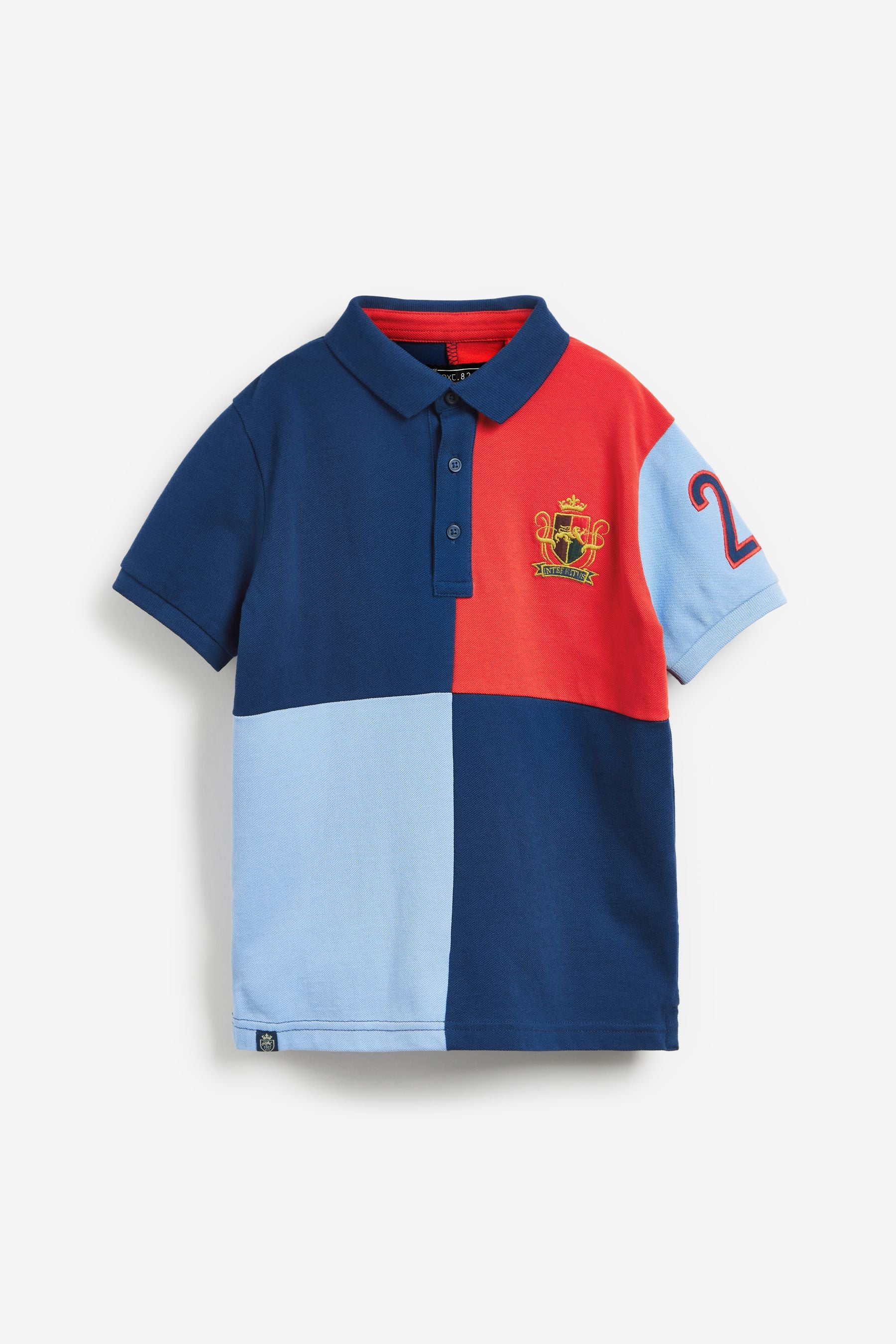 Navy Blue/Red Harlequin Heritage Badge Short Sleeve Polo Shirt (3-16yrs)