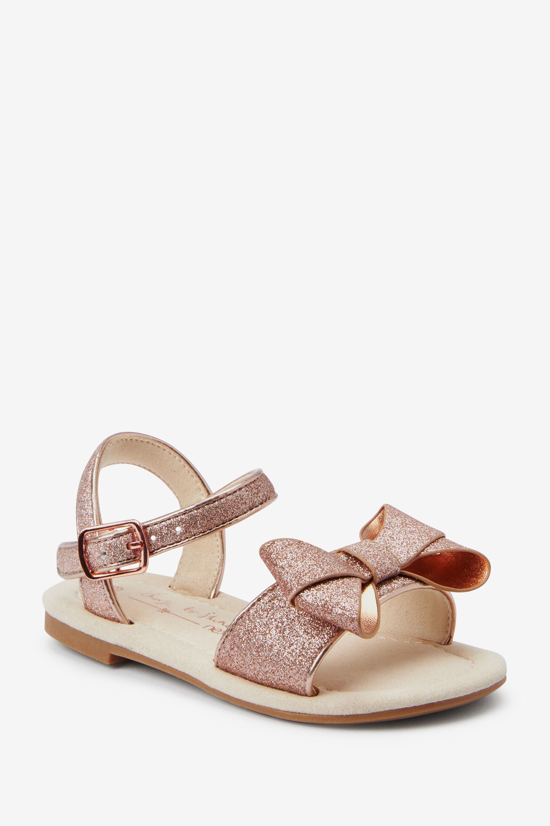 Rose Gold Pink Glitter Bow Occasion Sandals