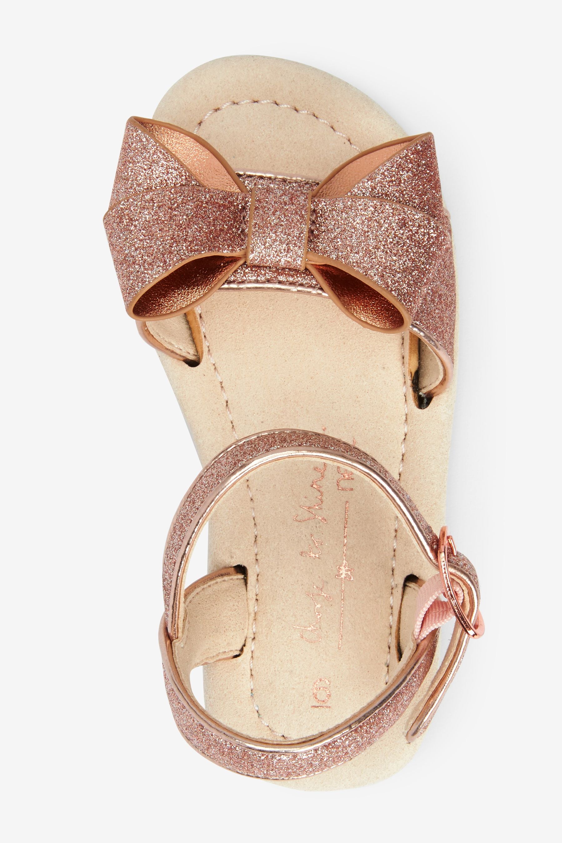 Rose Gold Pink Glitter Bow Occasion Sandals