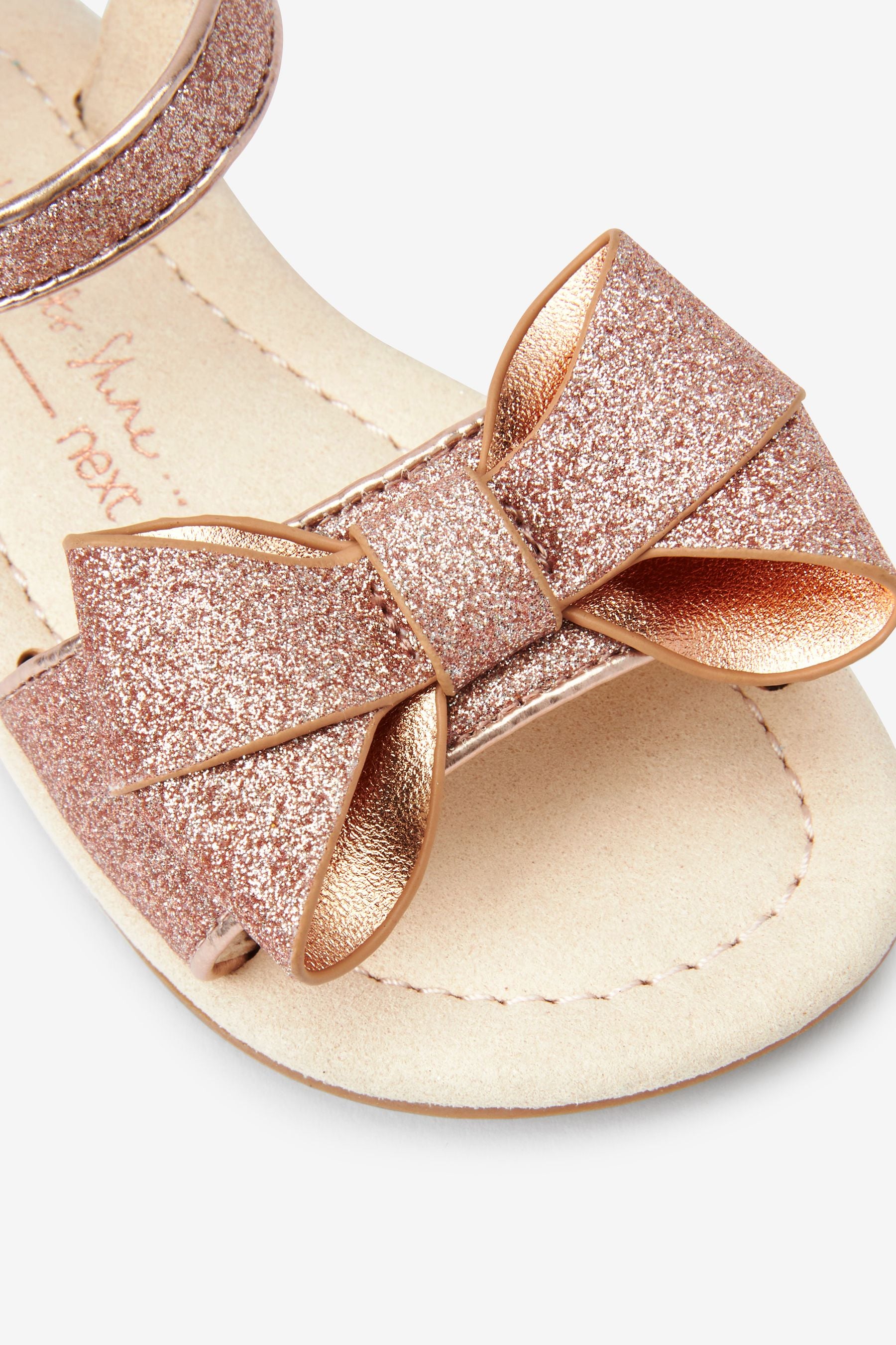 Rose Gold Pink Glitter Bow Occasion Sandals