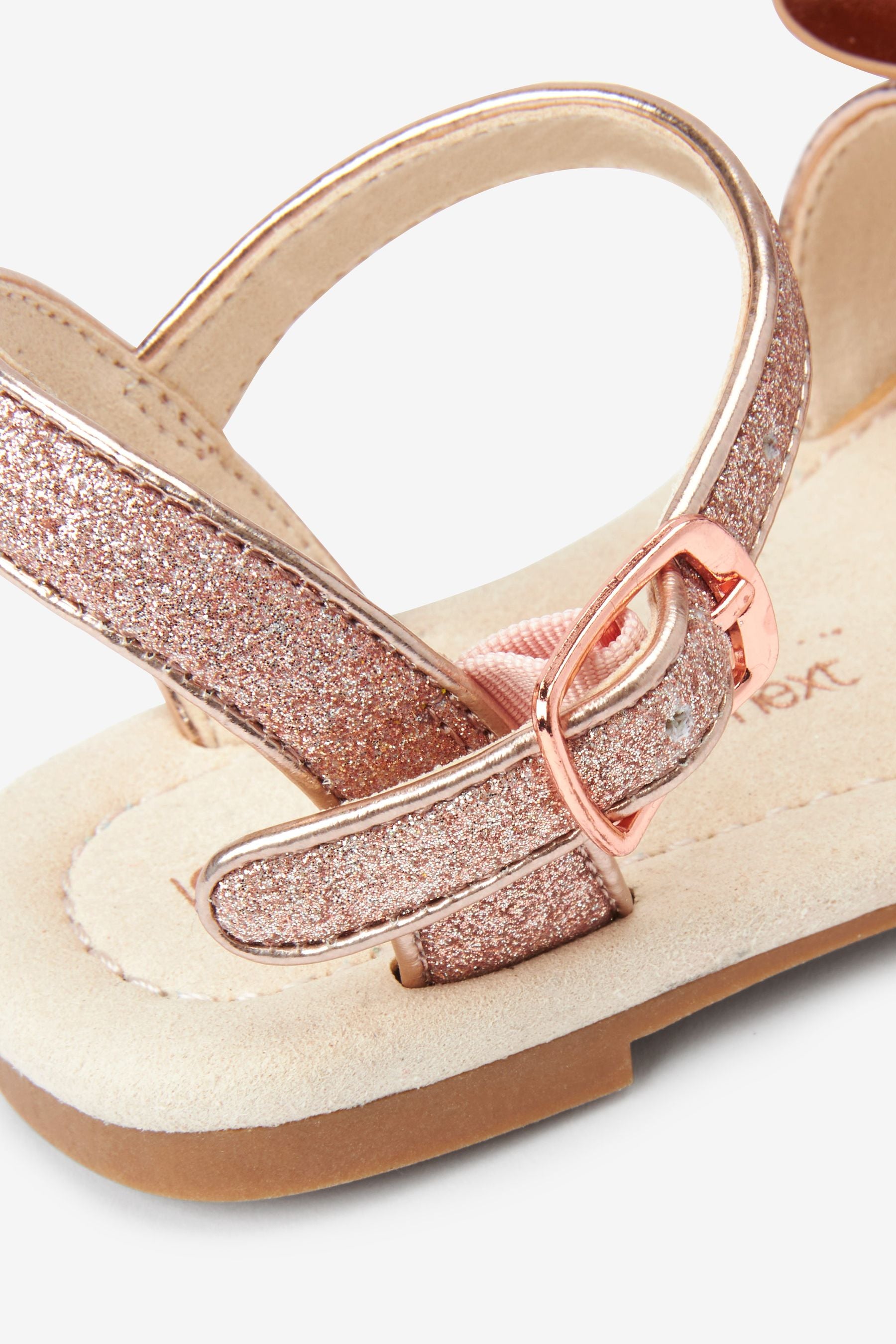 Rose Gold Pink Glitter Bow Occasion Sandals