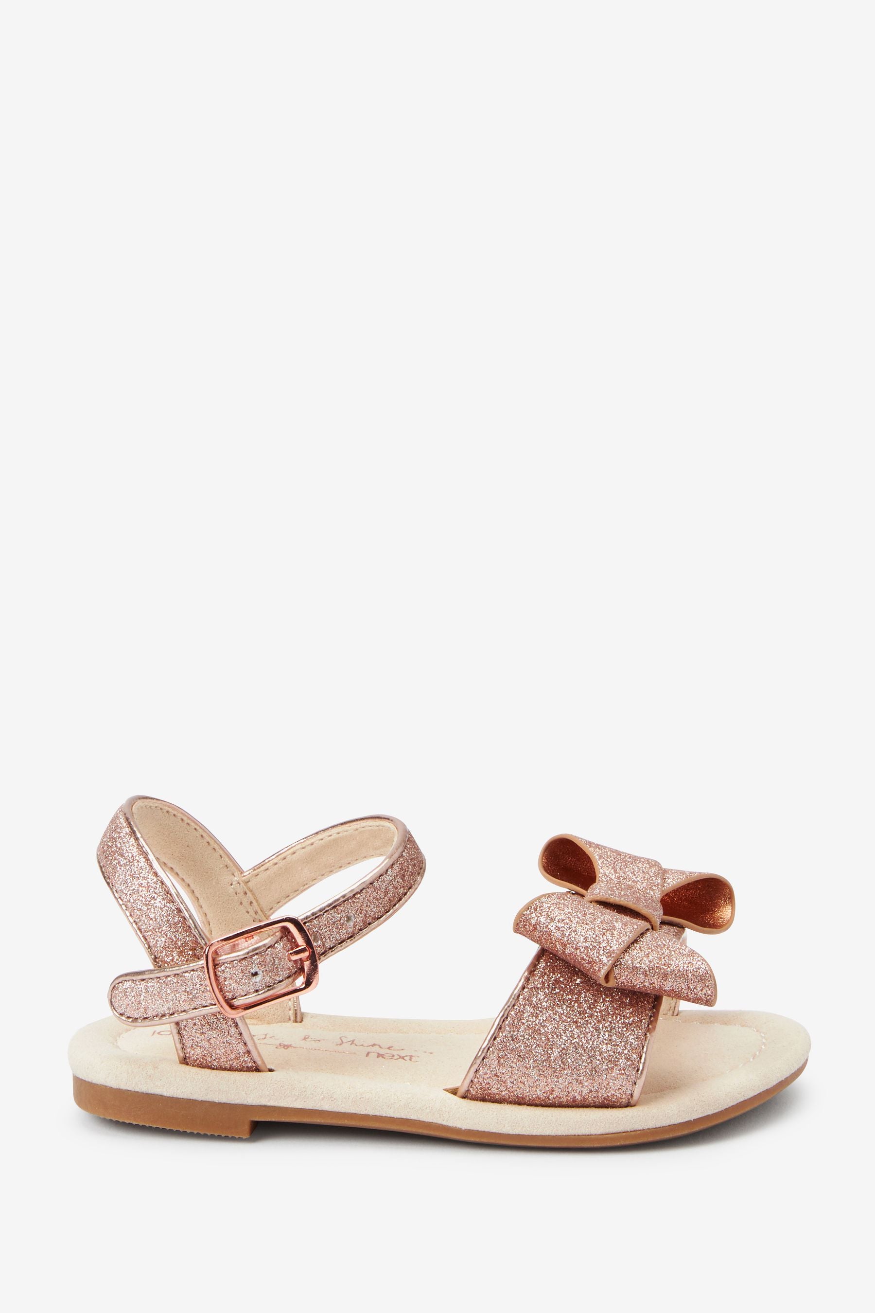 Rose Gold Pink Glitter Bow Occasion Sandals