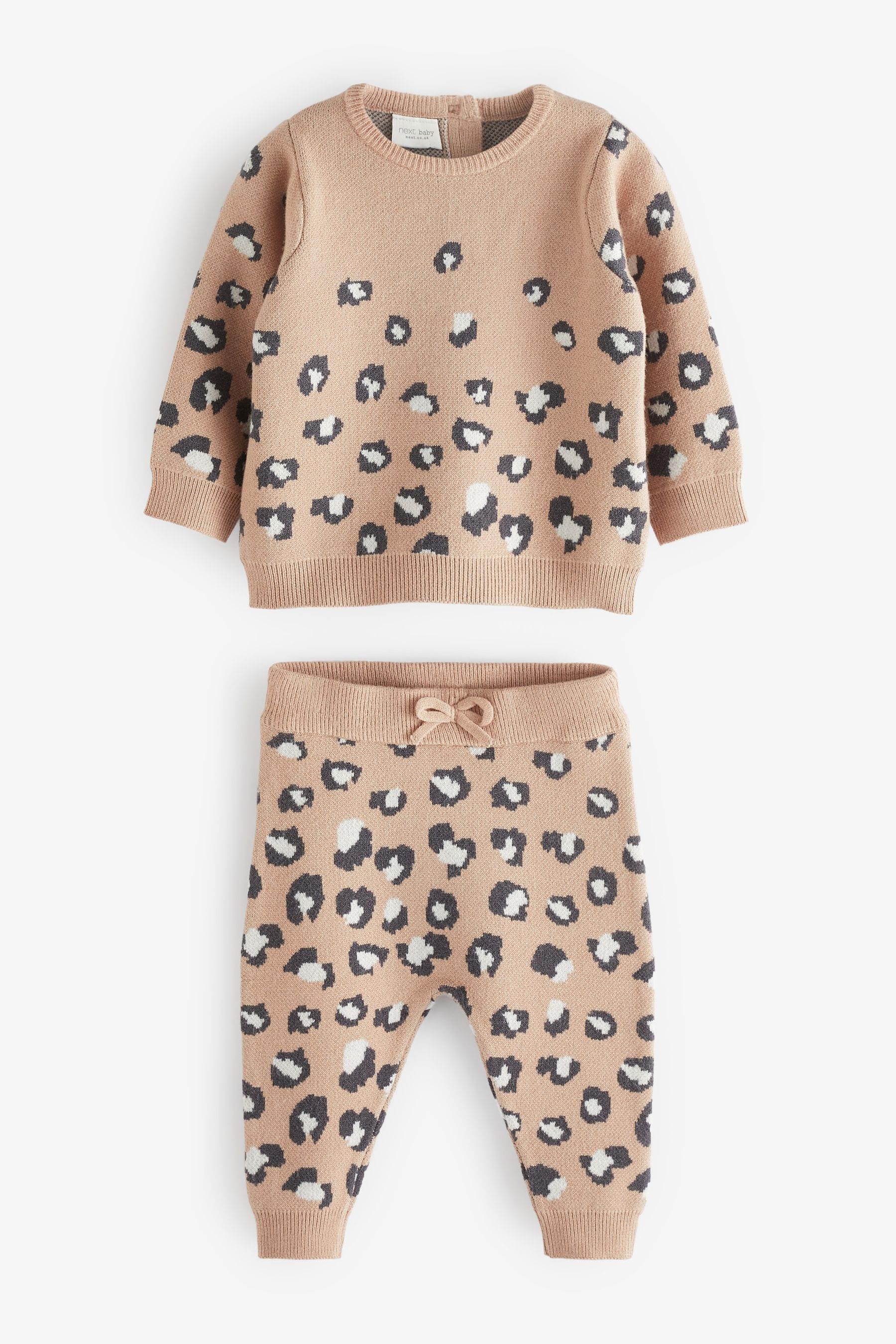 Leopard Print Two Piece Baby Knit Jumper And Leggings Set (0mths-2yrs)