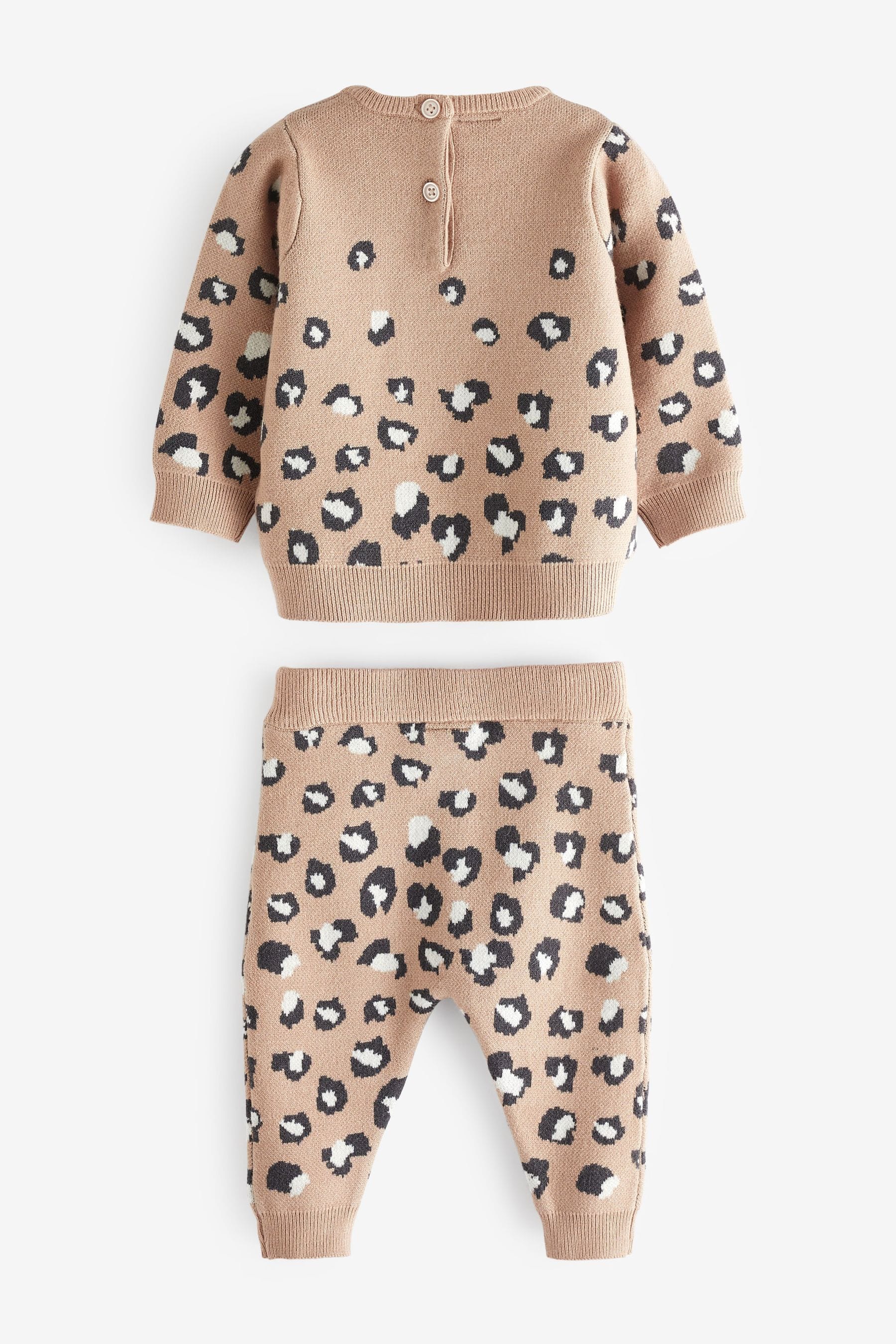 Leopard Print Two Piece Baby Knit Jumper And Leggings Set (0mths-2yrs)