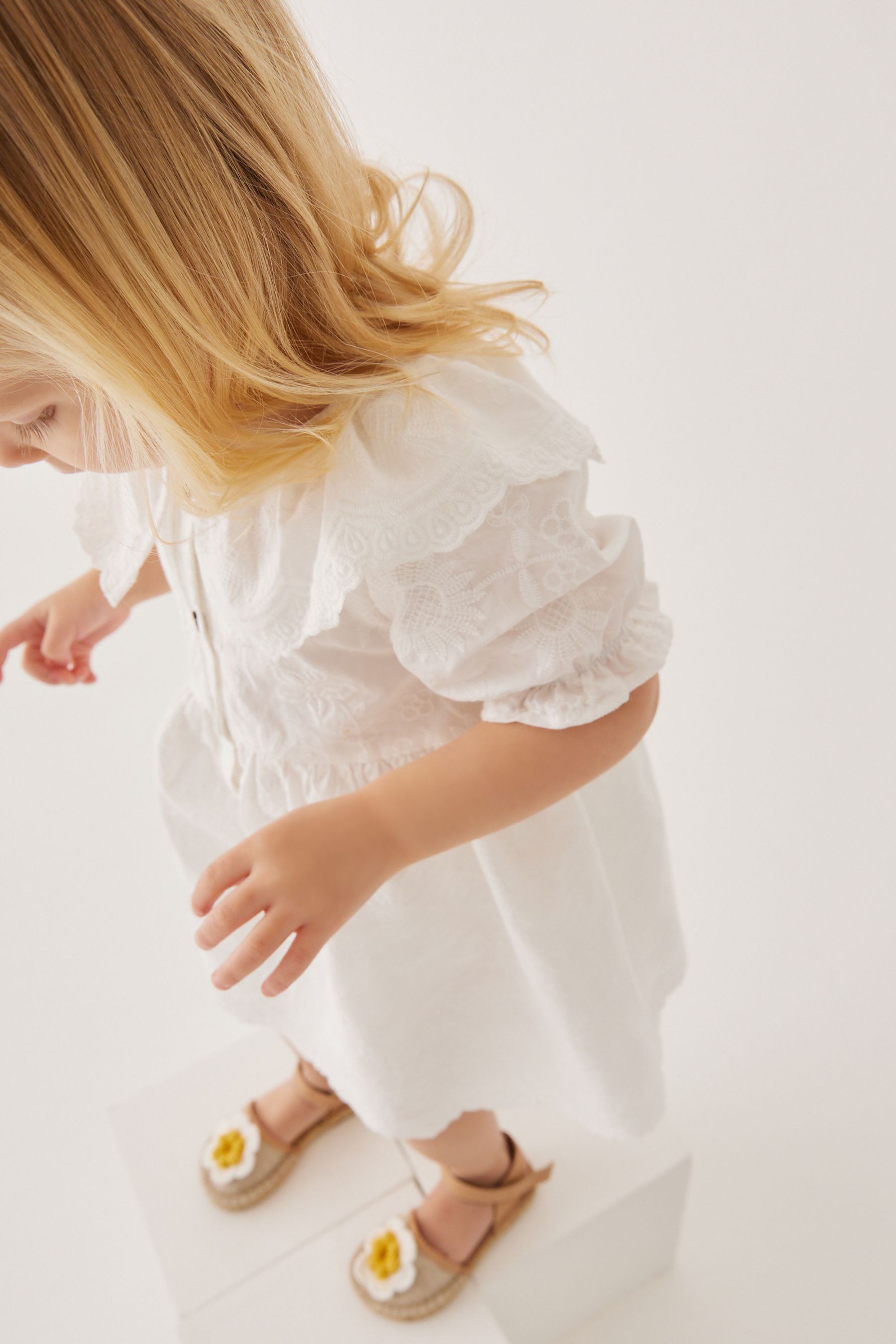 White Embroidered Cotton Dress With Collar (3mths-7yrs)