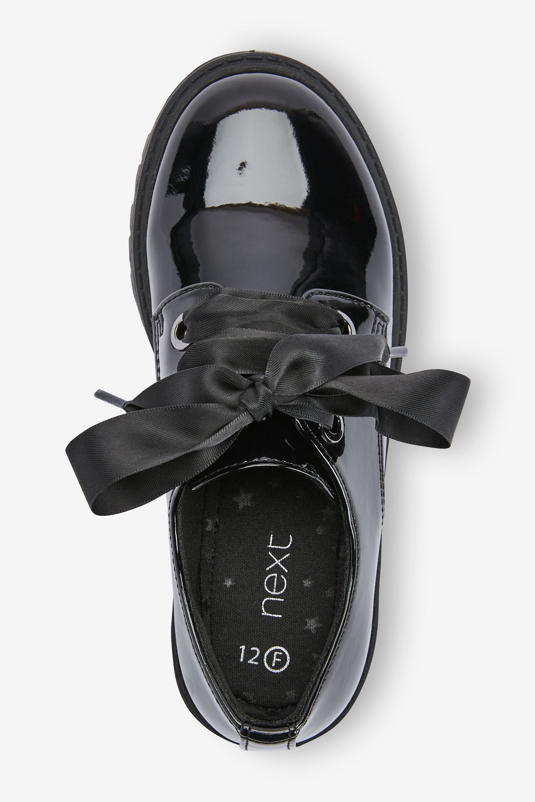 Black Patent Ribbon Lace School Shoes