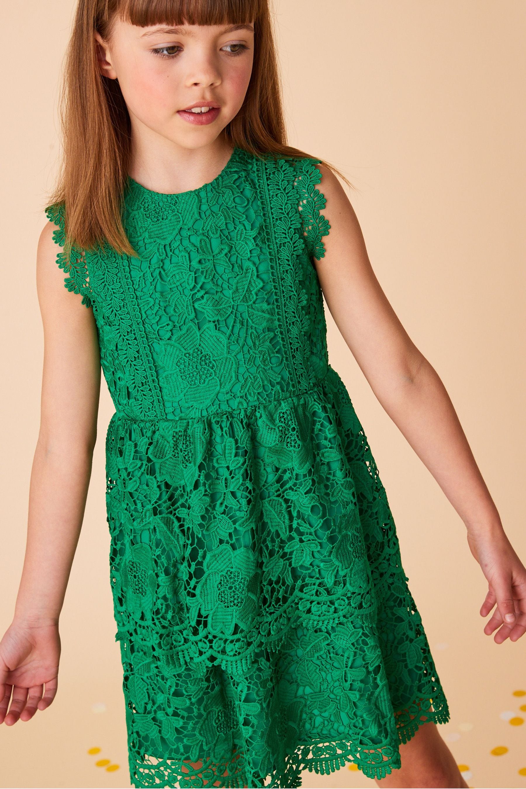 Green Lace Peplum Dress (3-16yrs)