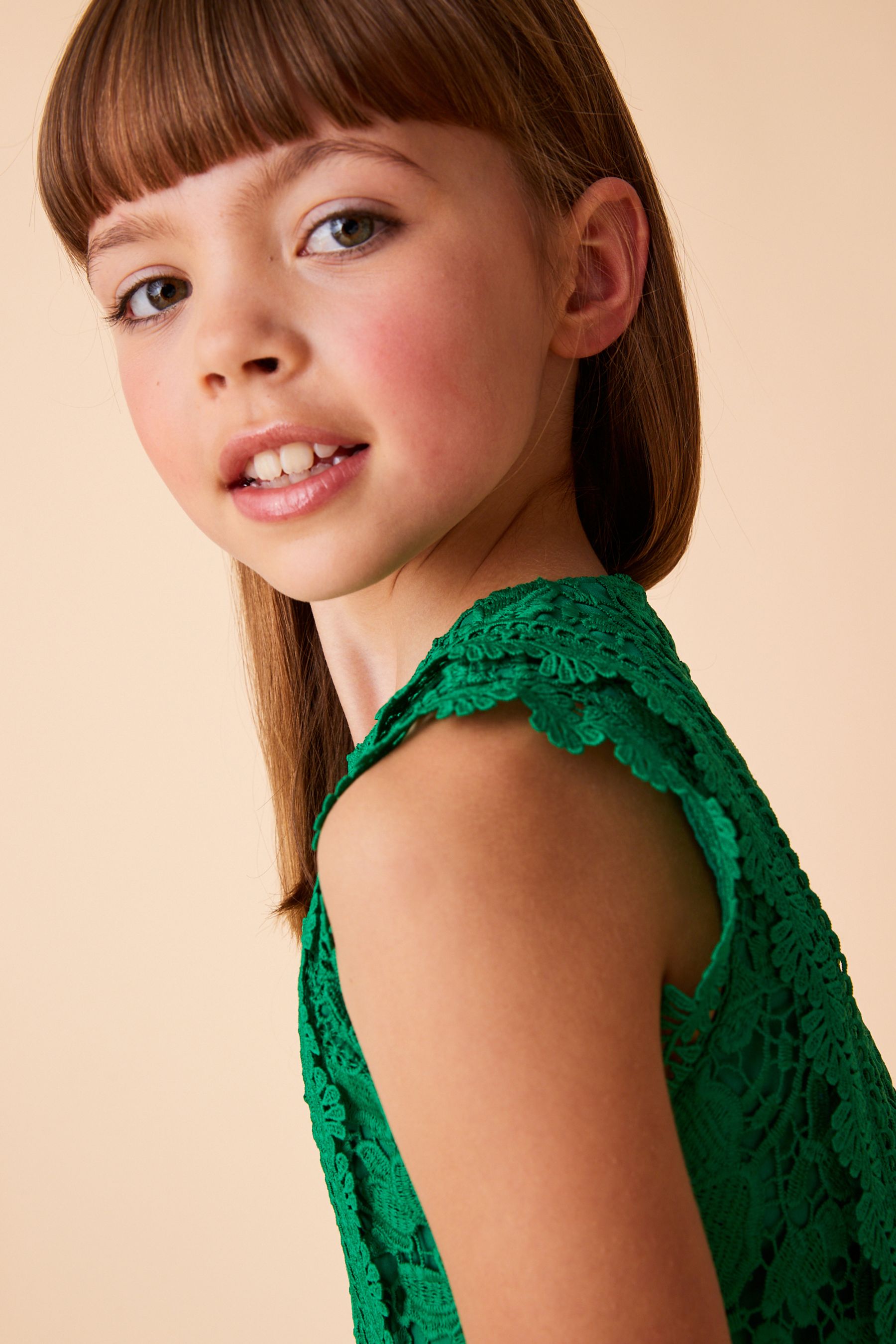 Green Lace Peplum Dress (3-16yrs)