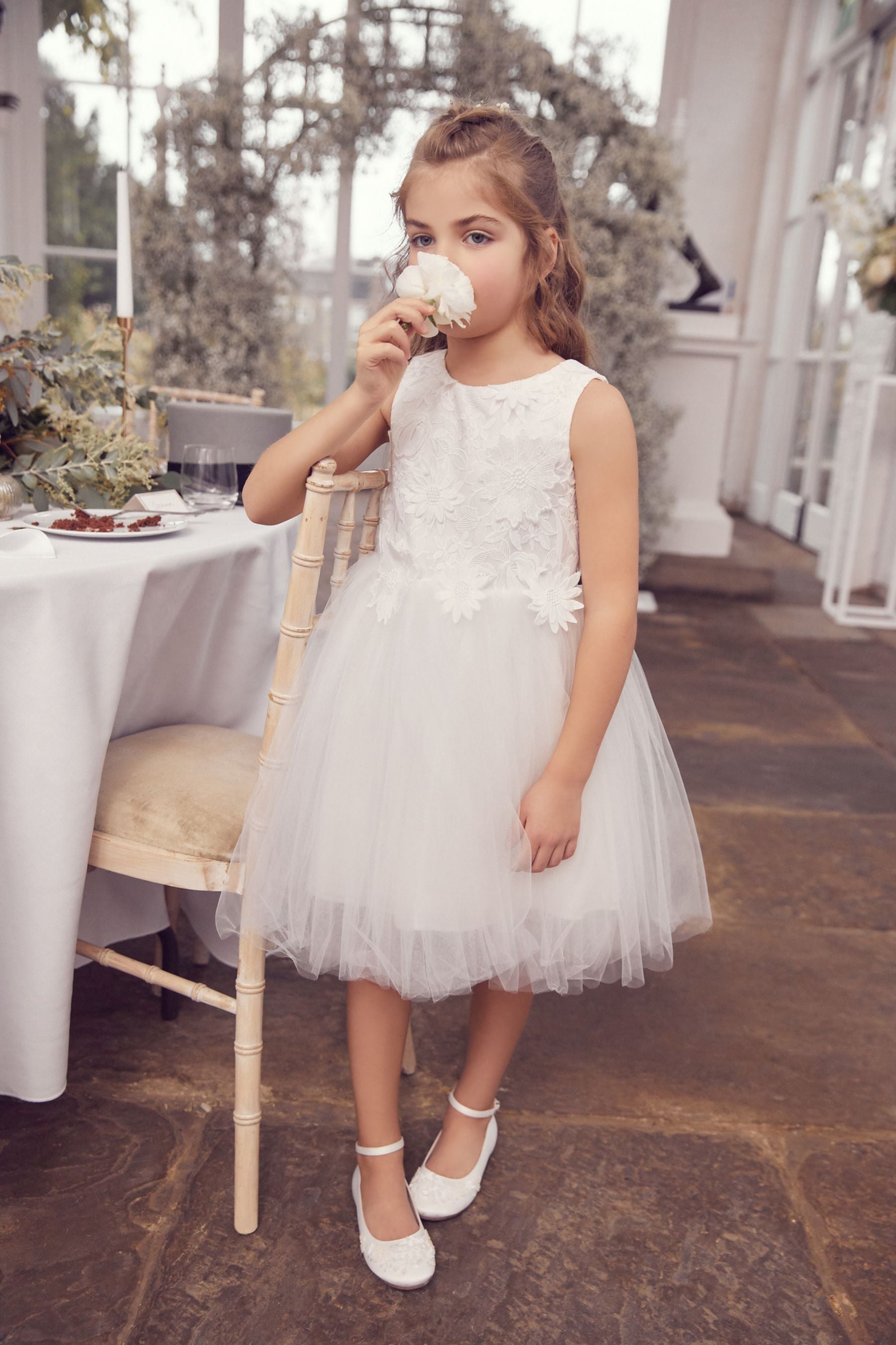 White Floral Lace Occasion Dress (3-16yrs)