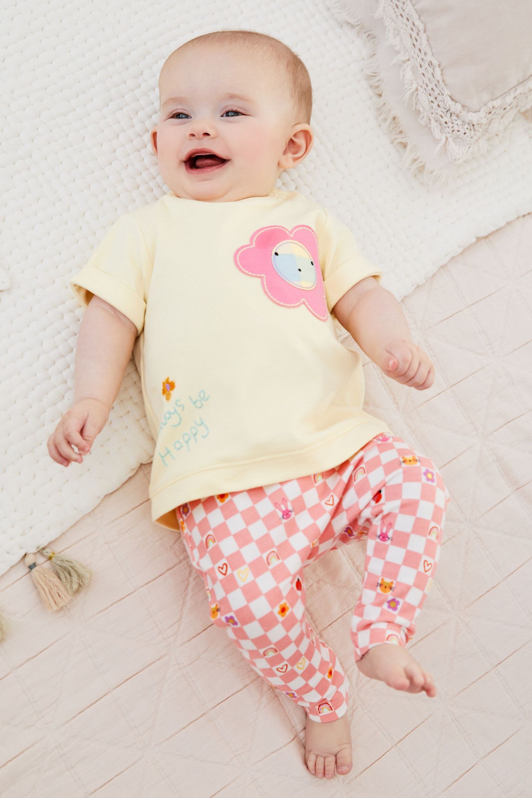 White/Pink 6 Pack Baby T-Shirts And Leggings Set (0mths-2yrs)
