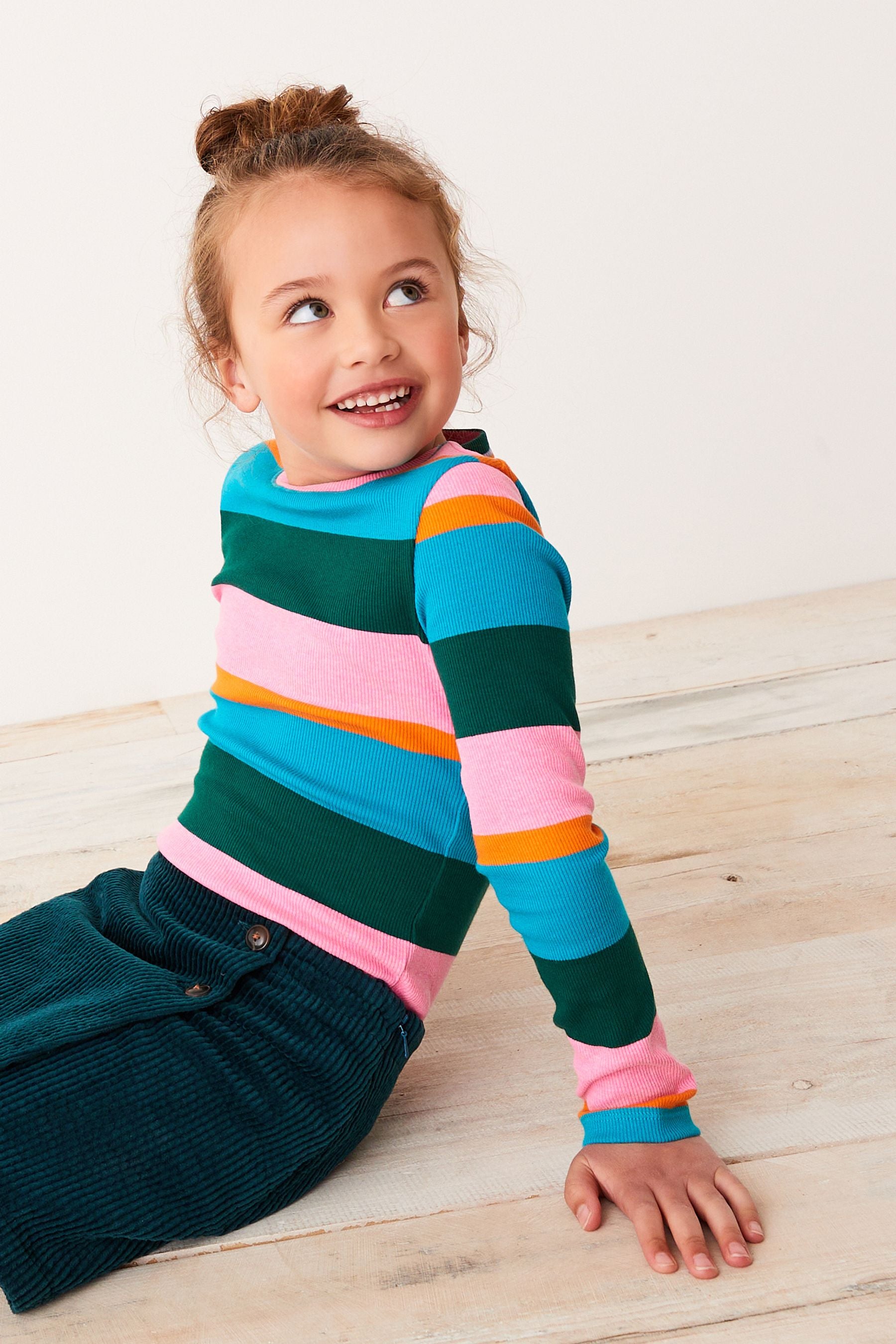 Rainbow Stripe Ribbed Long Sleeve Top (3-16yrs)