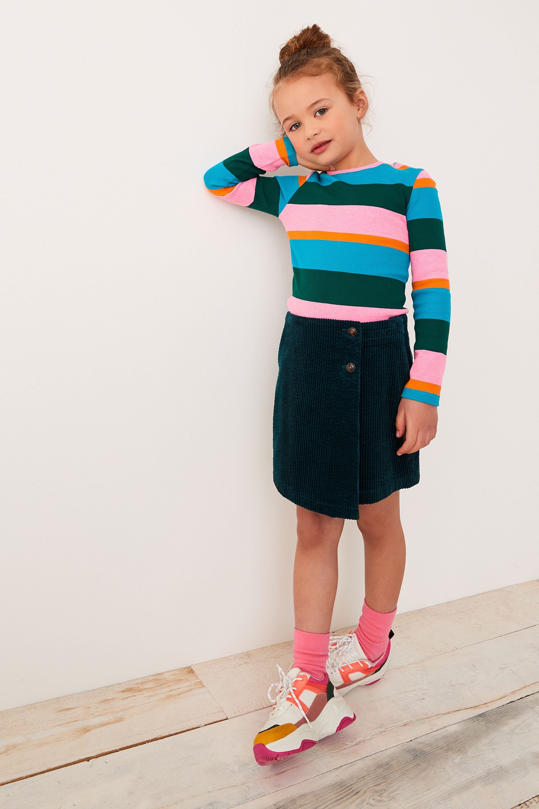 Rainbow Stripe Ribbed Long Sleeve Top (3-16yrs)