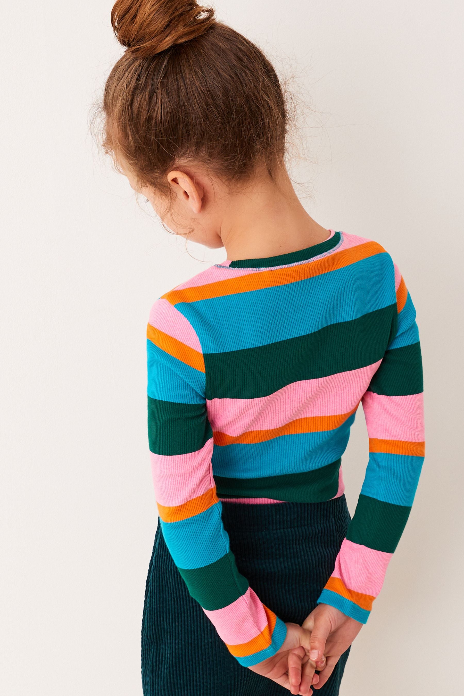 Rainbow Stripe Ribbed Long Sleeve Top (3-16yrs)