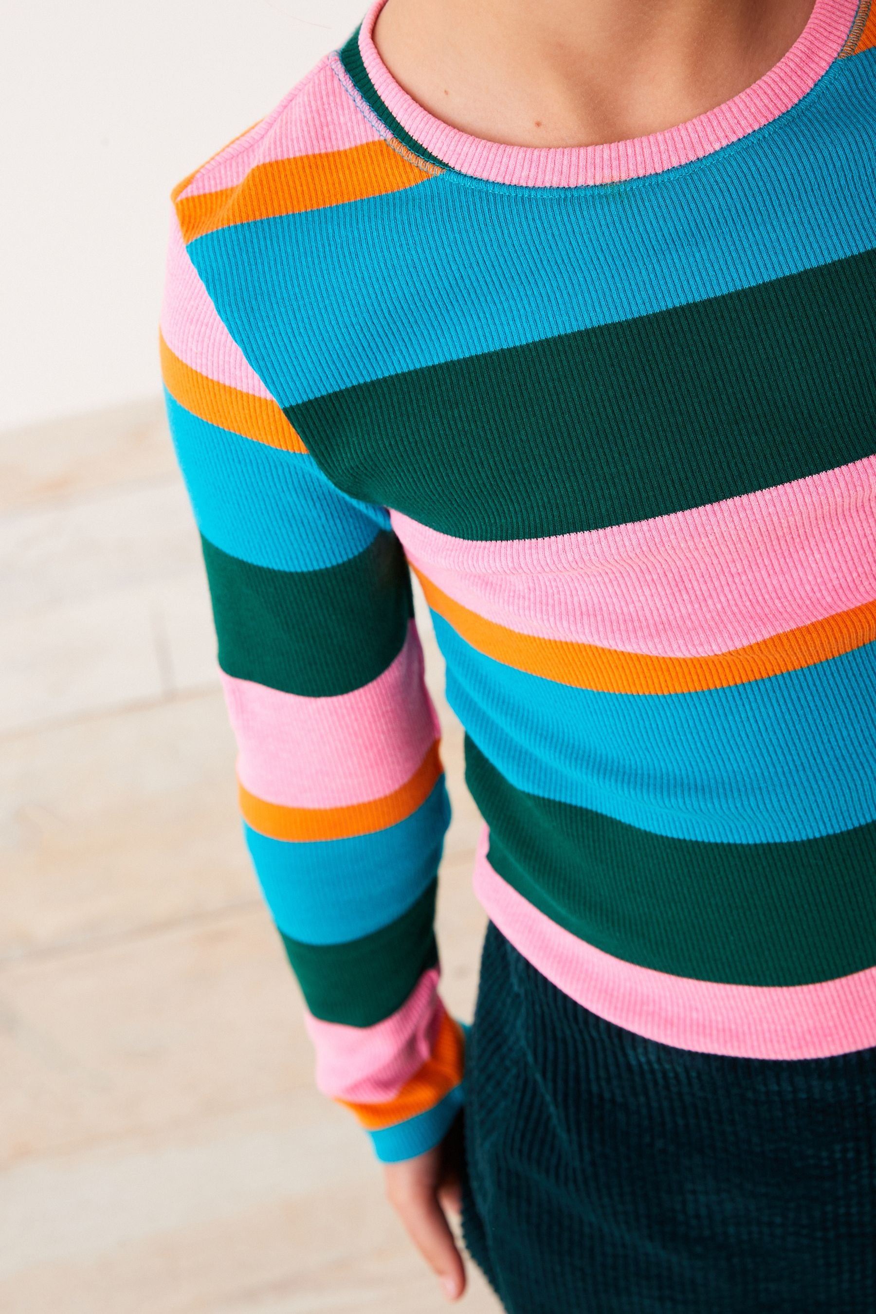 Rainbow Stripe Ribbed Long Sleeve Top (3-16yrs)