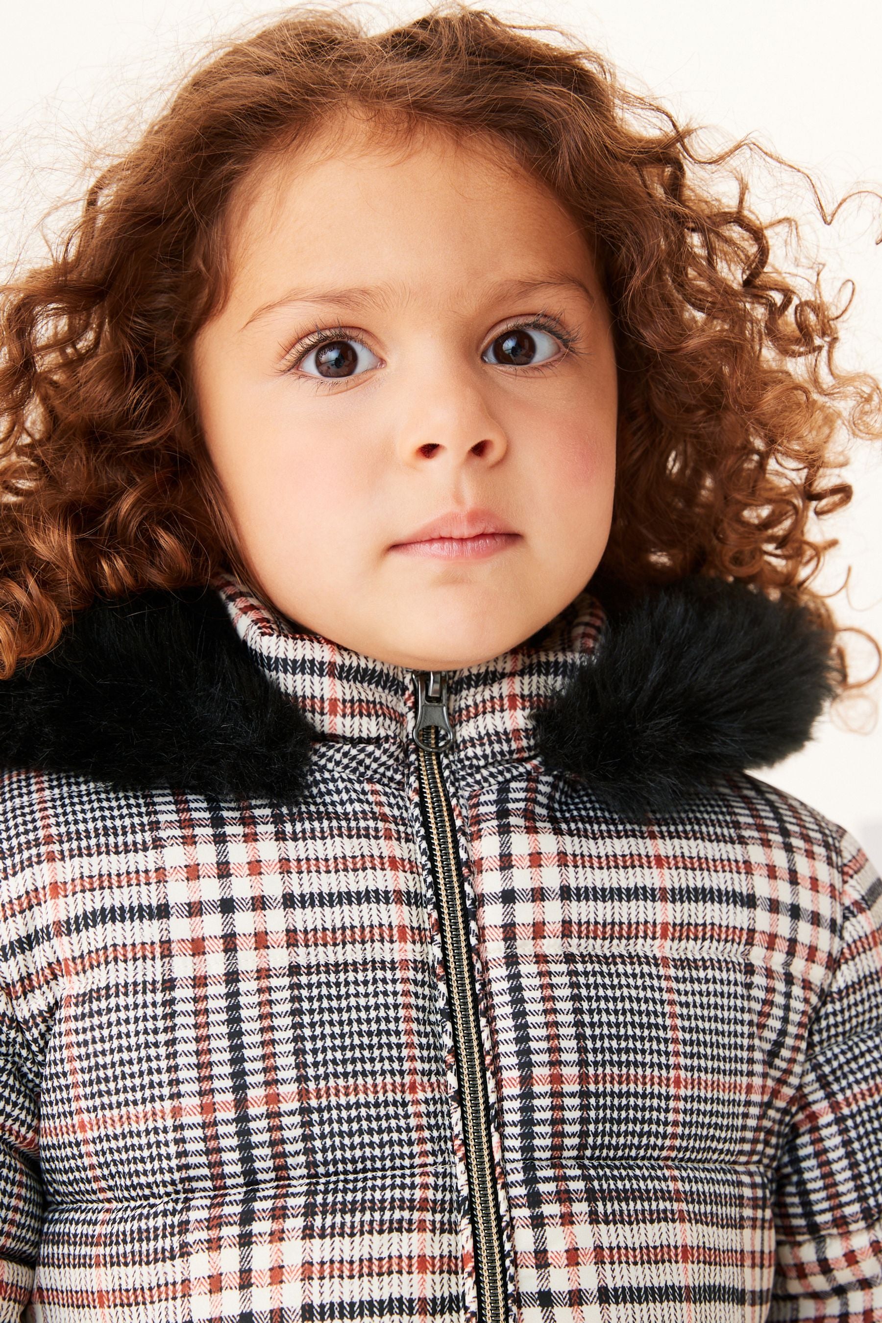 Black Shower Resistant Printed Check Padded Coat (3mths-7yrs)