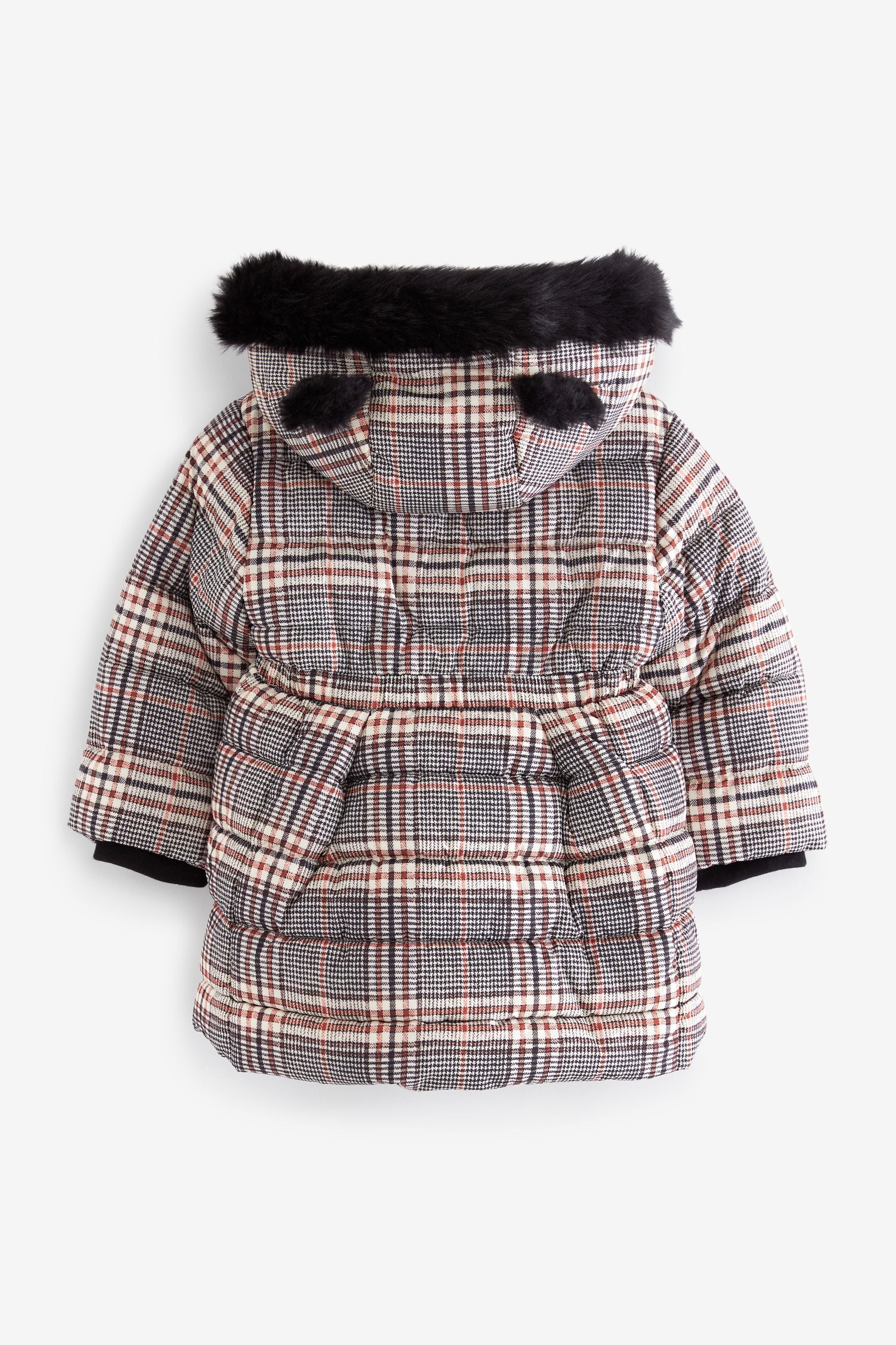 Black Shower Resistant Printed Check Padded Coat (3mths-7yrs)