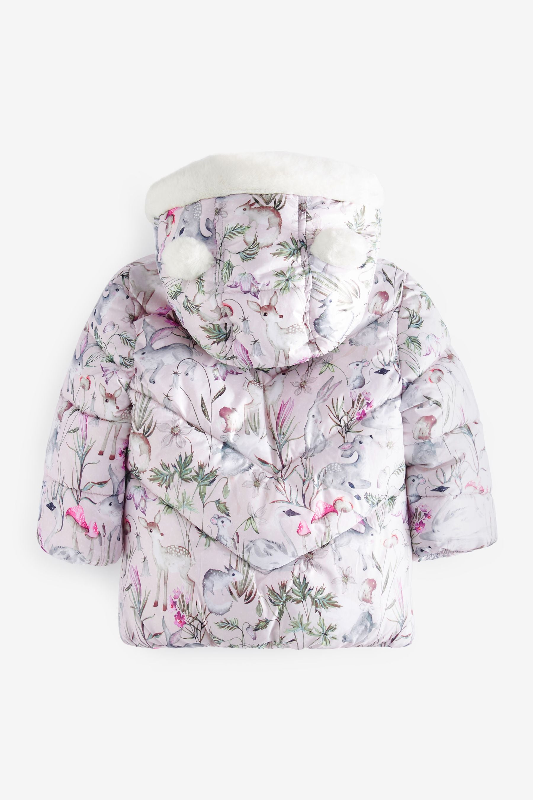 Pink Printed Shower Resistant Faux Fur Lined Padded Coat (3mths-7yrs)