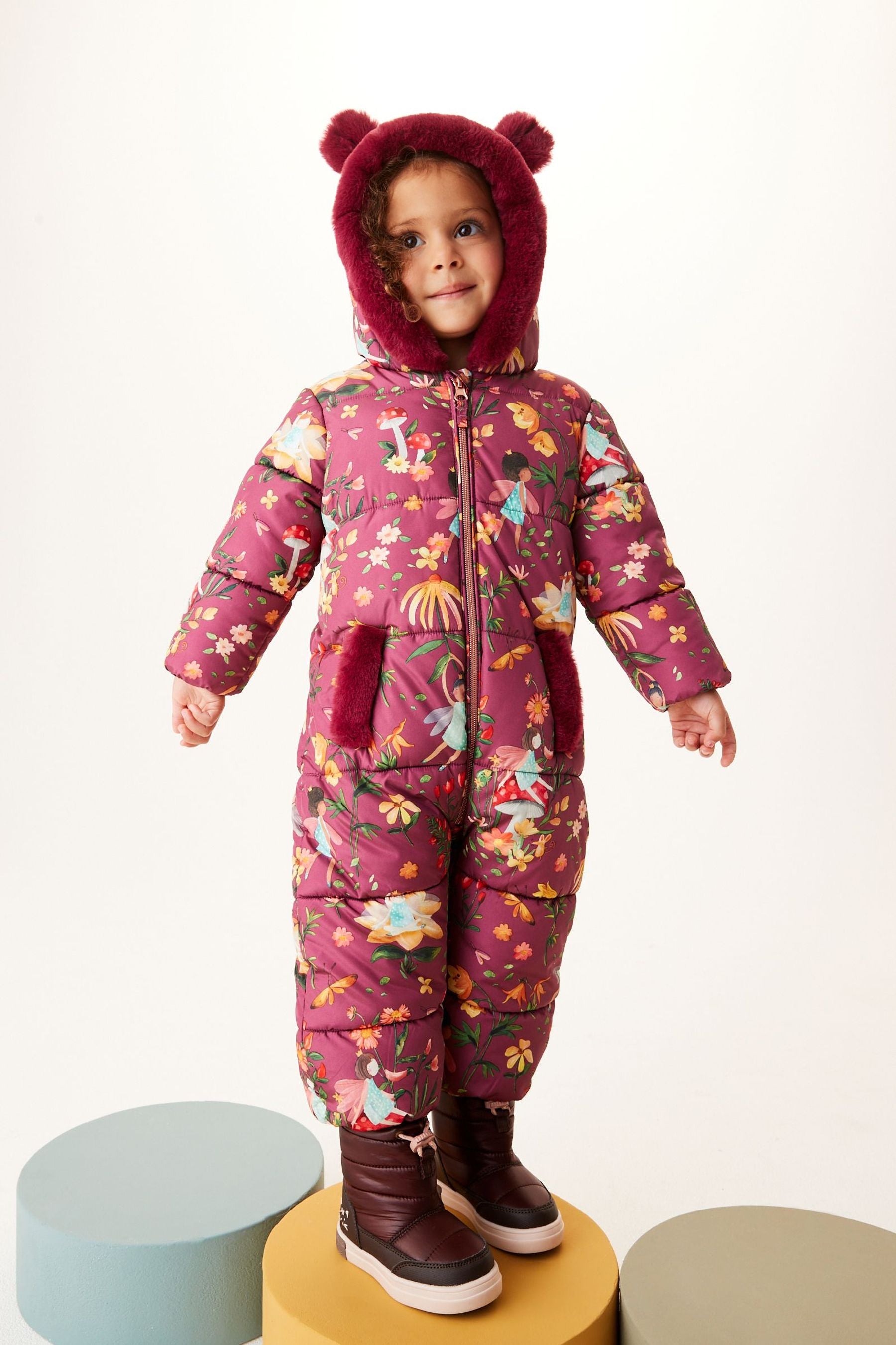 Berry Red Nxt Floral Shower Resistant Snowsuit With Faux Fur Hood (3mths-7yrs)