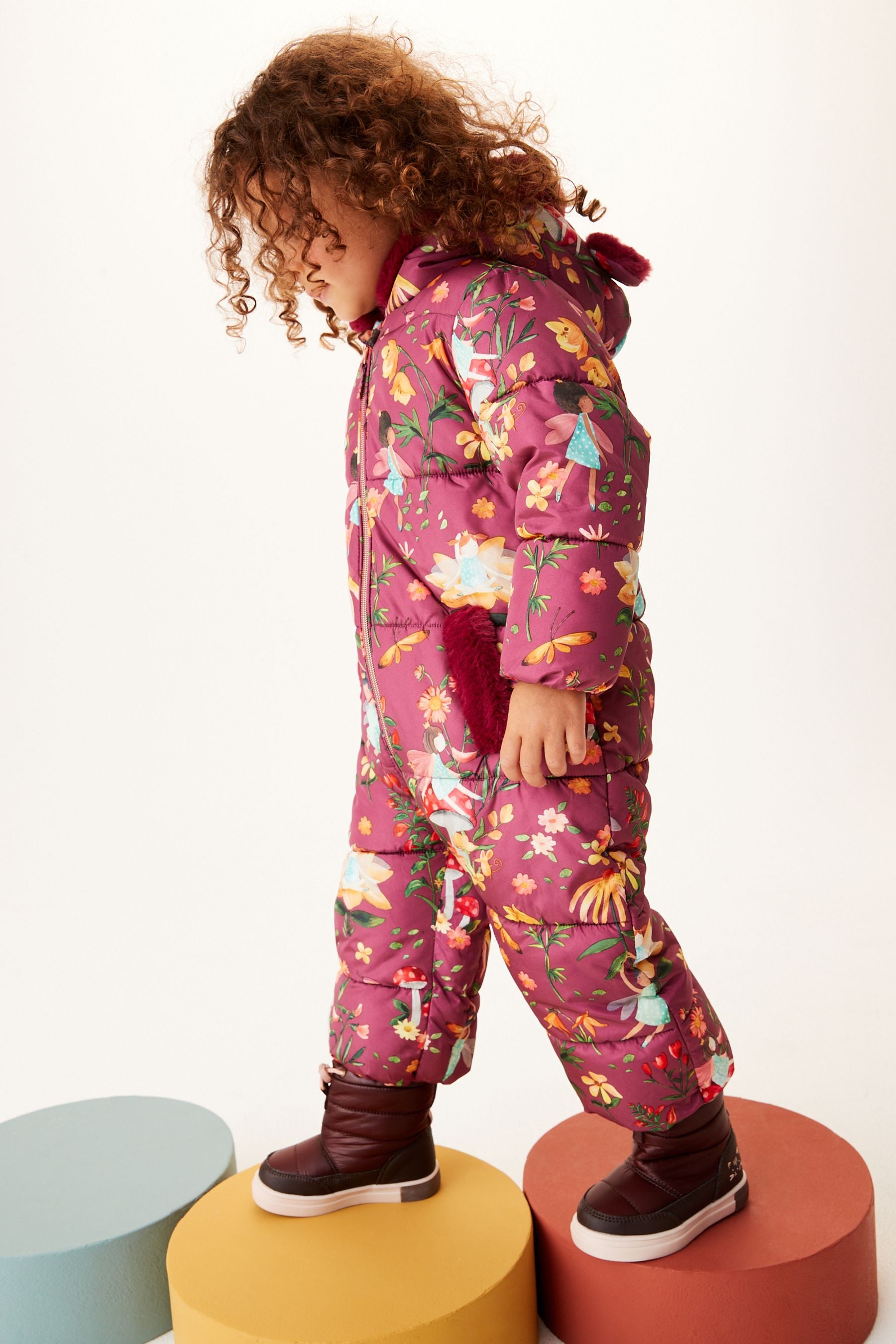 Berry Red Nxt Floral Shower Resistant Snowsuit With Faux Fur Hood (3mths-7yrs)