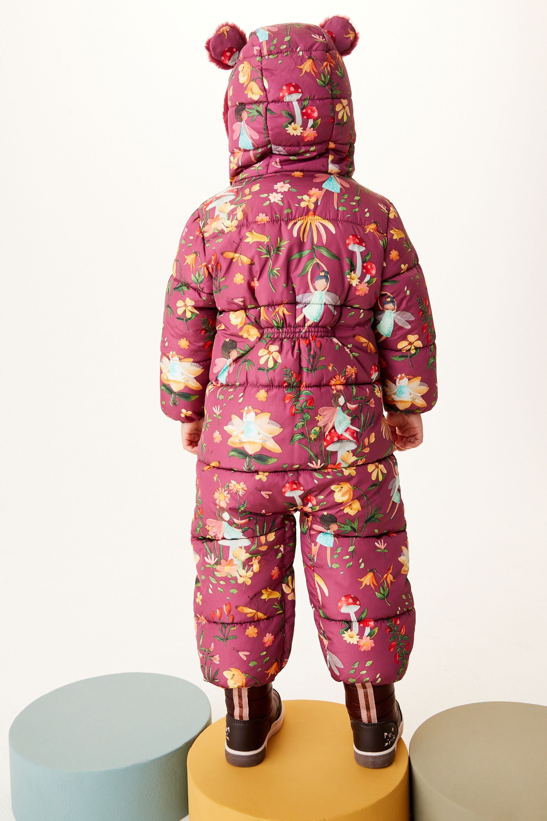 Berry Red Nxt Floral Shower Resistant Snowsuit With Faux Fur Hood (3mths-7yrs)