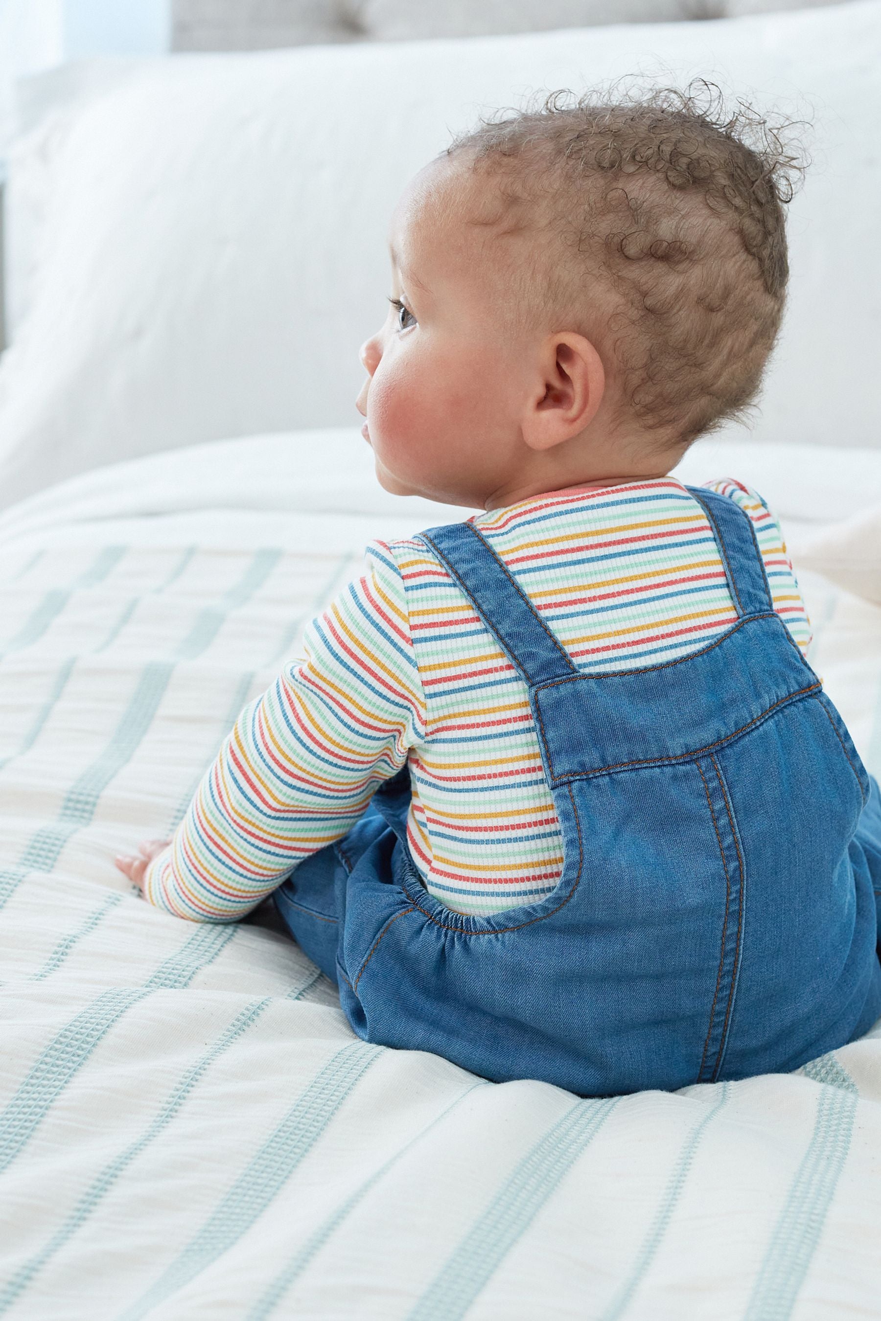 Blue Denim Character Baby Dungarees And Stripe Bodysuit (0mths-2yrs)