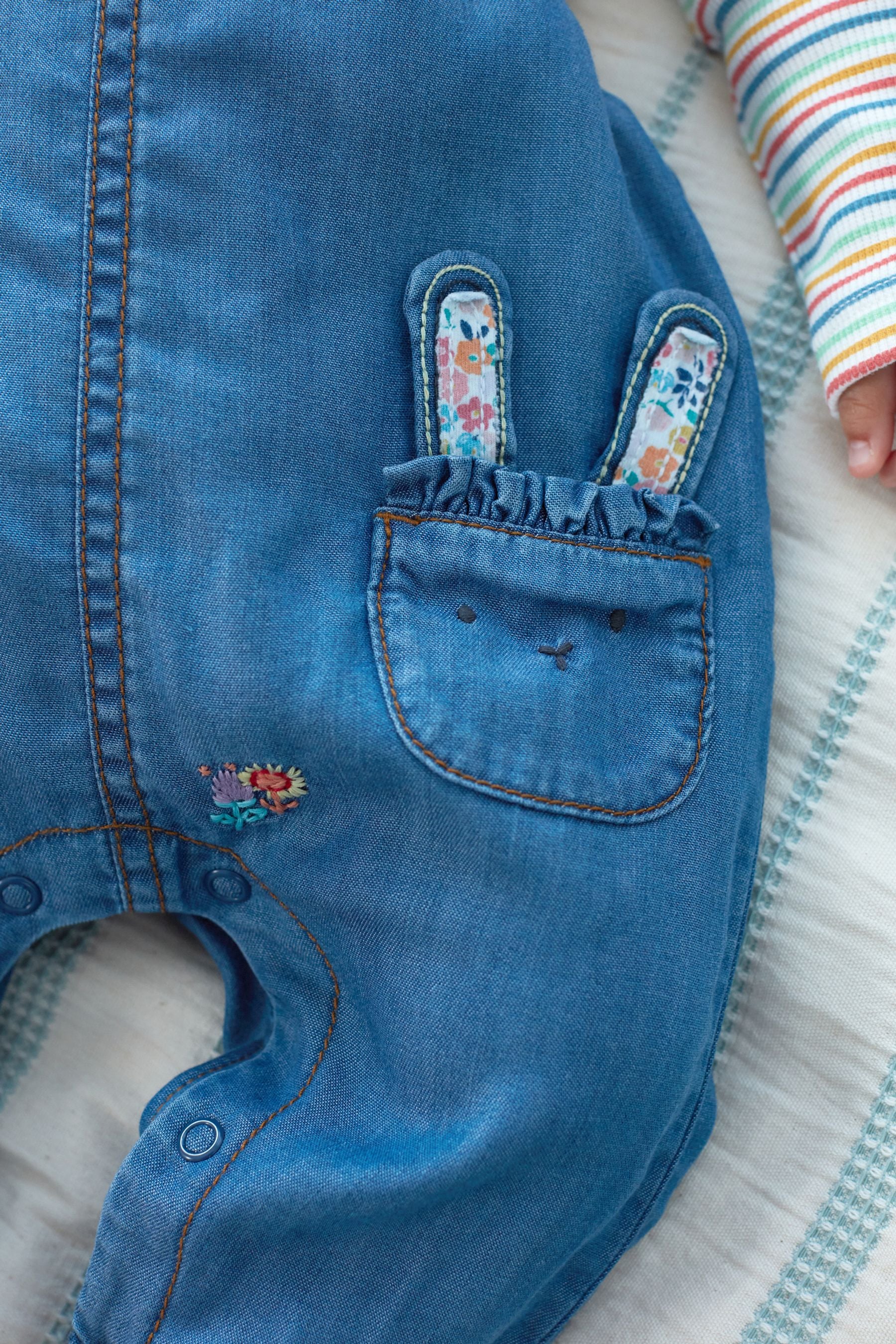 Blue Denim Character Baby Dungarees And Stripe Bodysuit (0mths-2yrs)