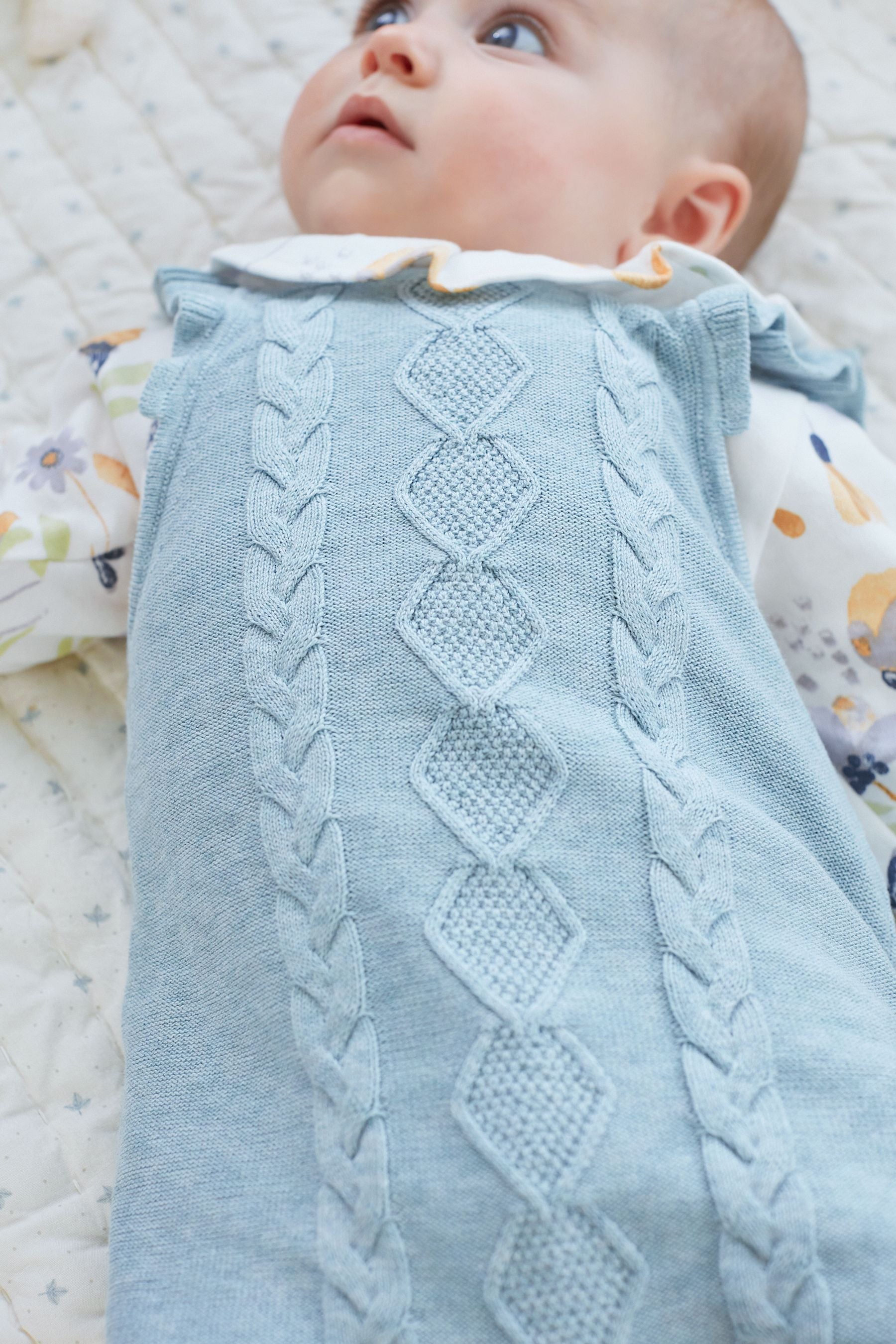 Teal Blue Knitted Supersoft Baby Dungarees With Floral Printed Collared Bodysuit (0mths-2yrs)