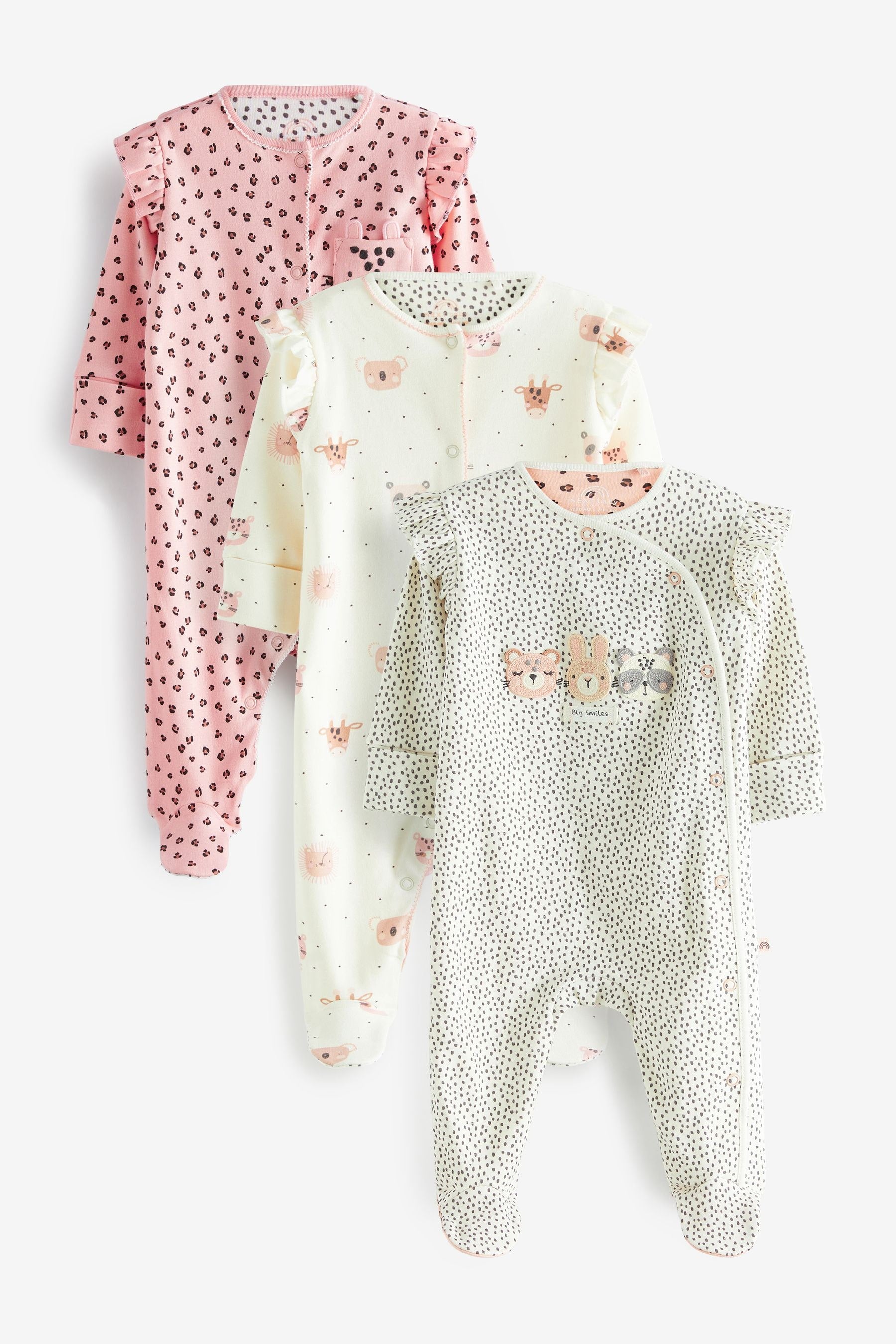 Pink Mono Character Baby Character Sleepsuits 3 Pack (0-3yrs)