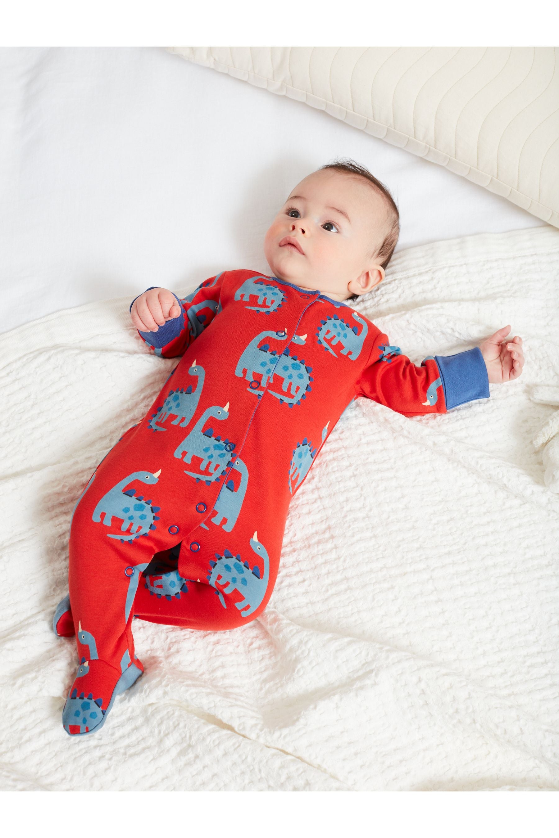 Red Dinosaur 3 Pack Embroidered Baby Sleepsuits (0-2yrs)