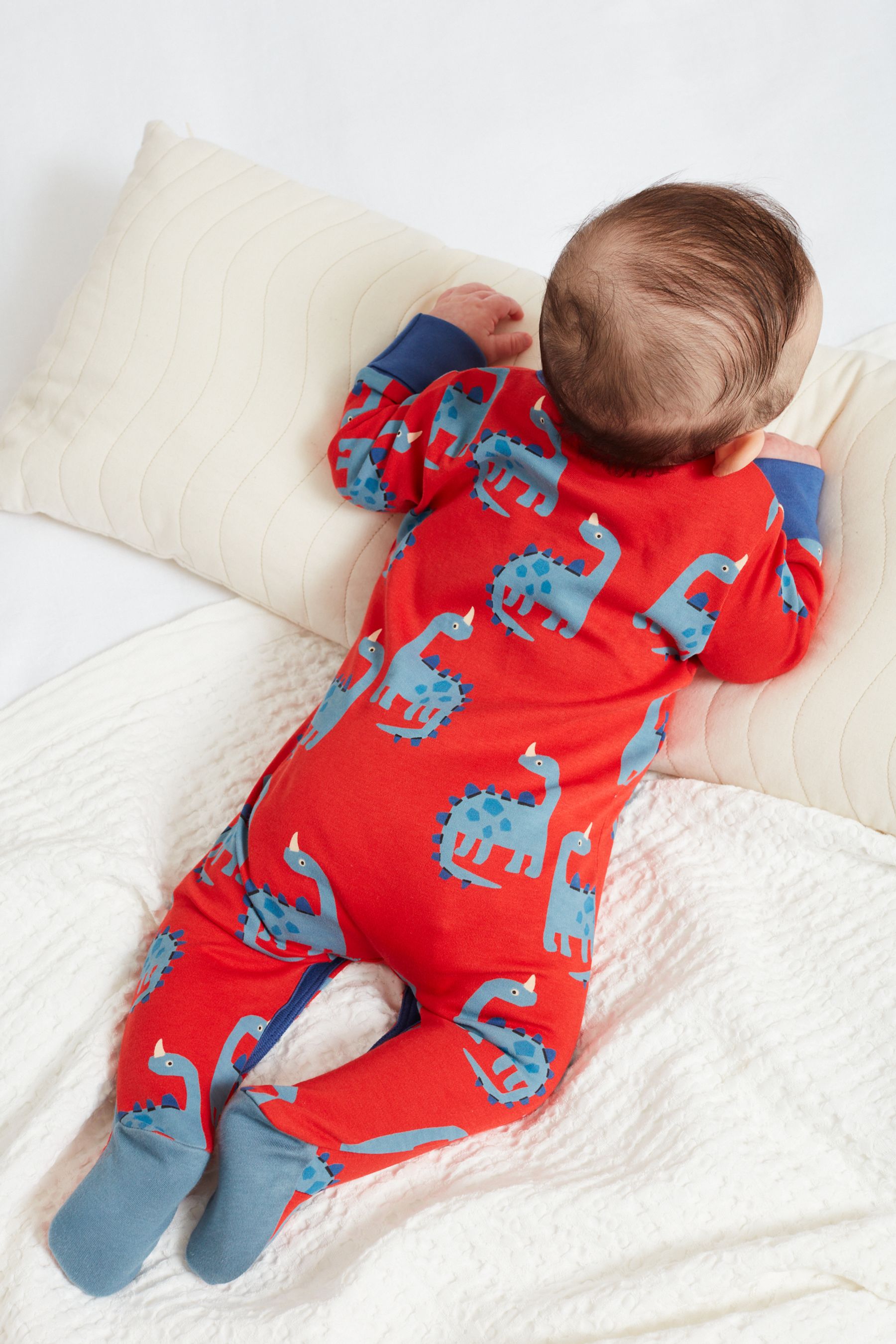 Red Dinosaur 3 Pack Embroidered Baby Sleepsuits (0-2yrs)