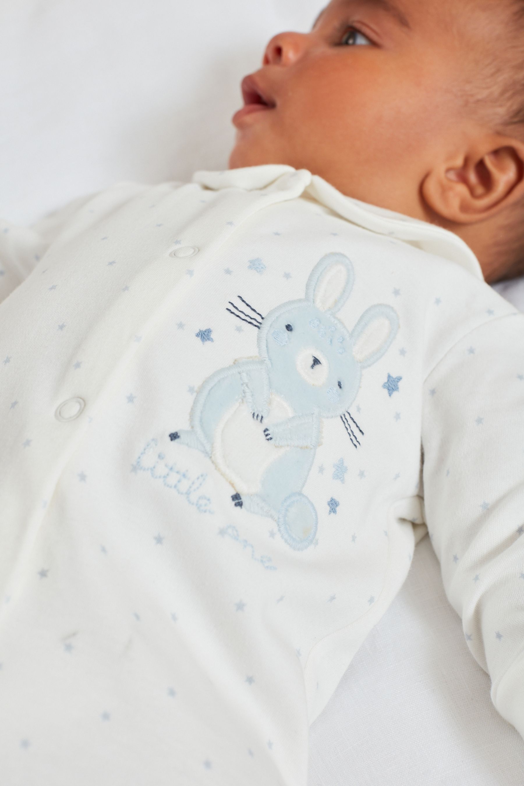 Blue Bunny 3 Pack Embroidered Baby Sleepsuits (0-2yrs)