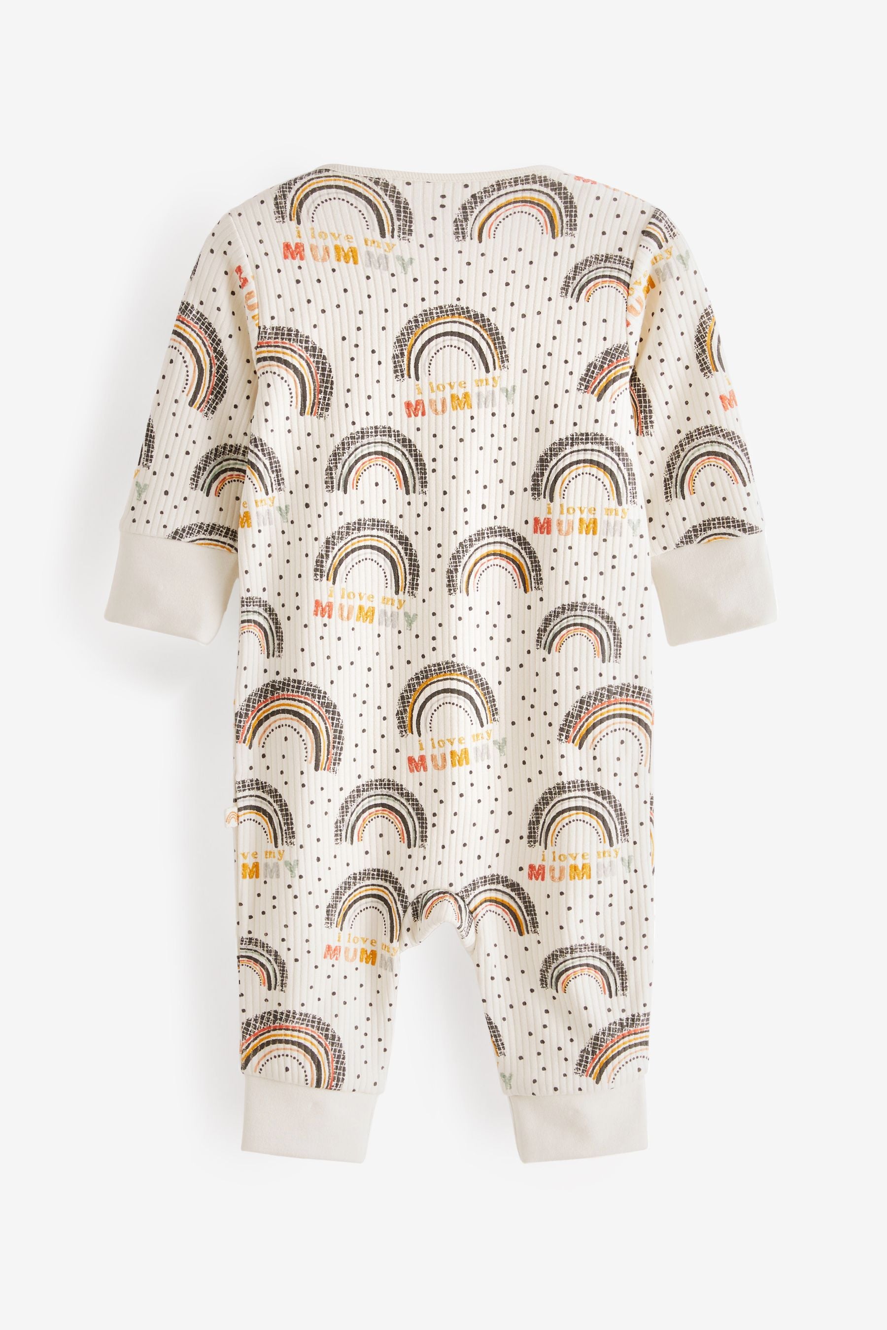 Cream/Grey Rib Mummy Family Print Zipped Baby Sleepsuit (0mths-3yrs)