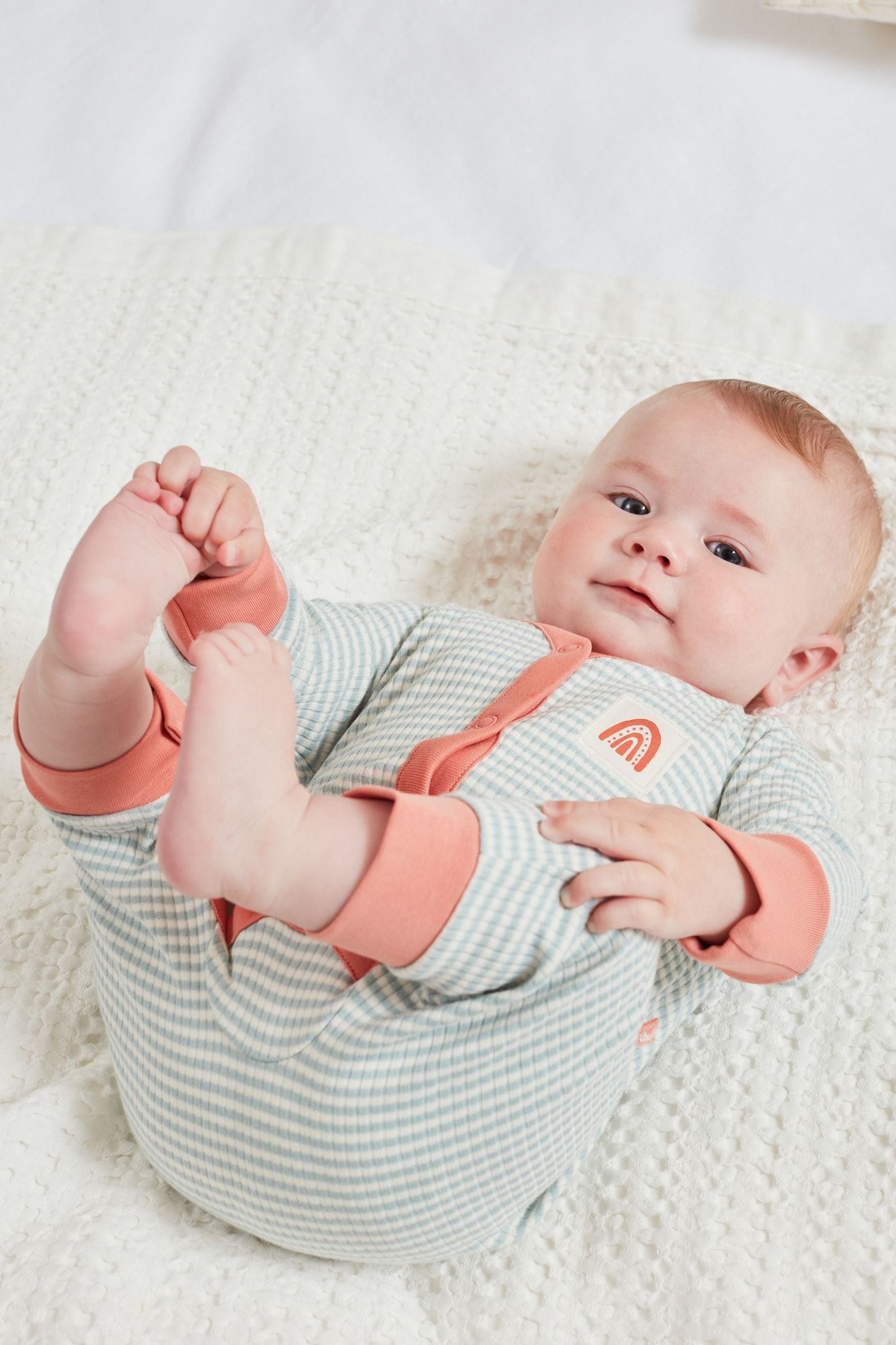 Blue/Green Rib Stripe 3 Pack Baby Footless Sleepsuits (0-2yrs)