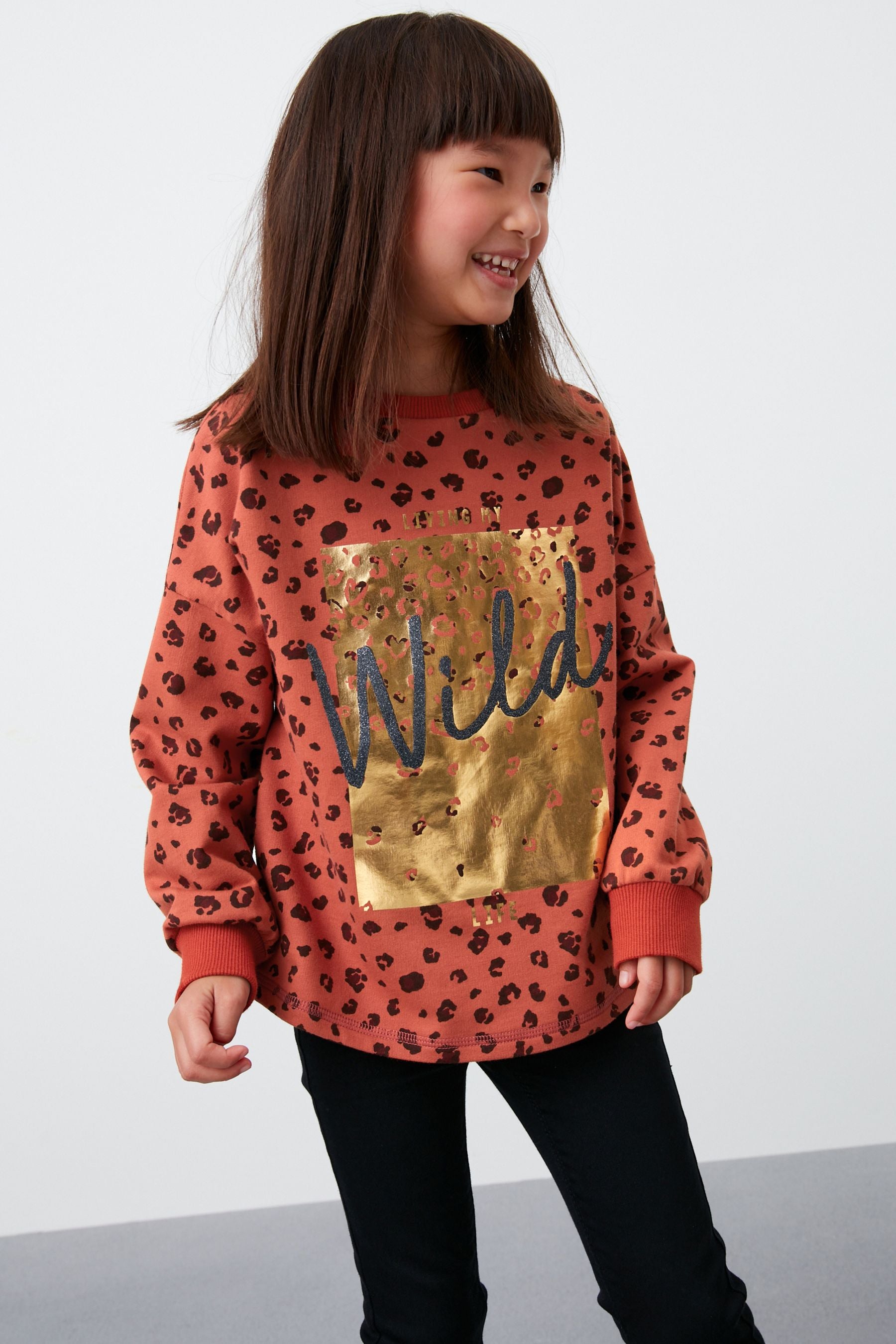 Rust Animal Living My Wild Life Cuffed Long Sleeve Top (3-16yrs)