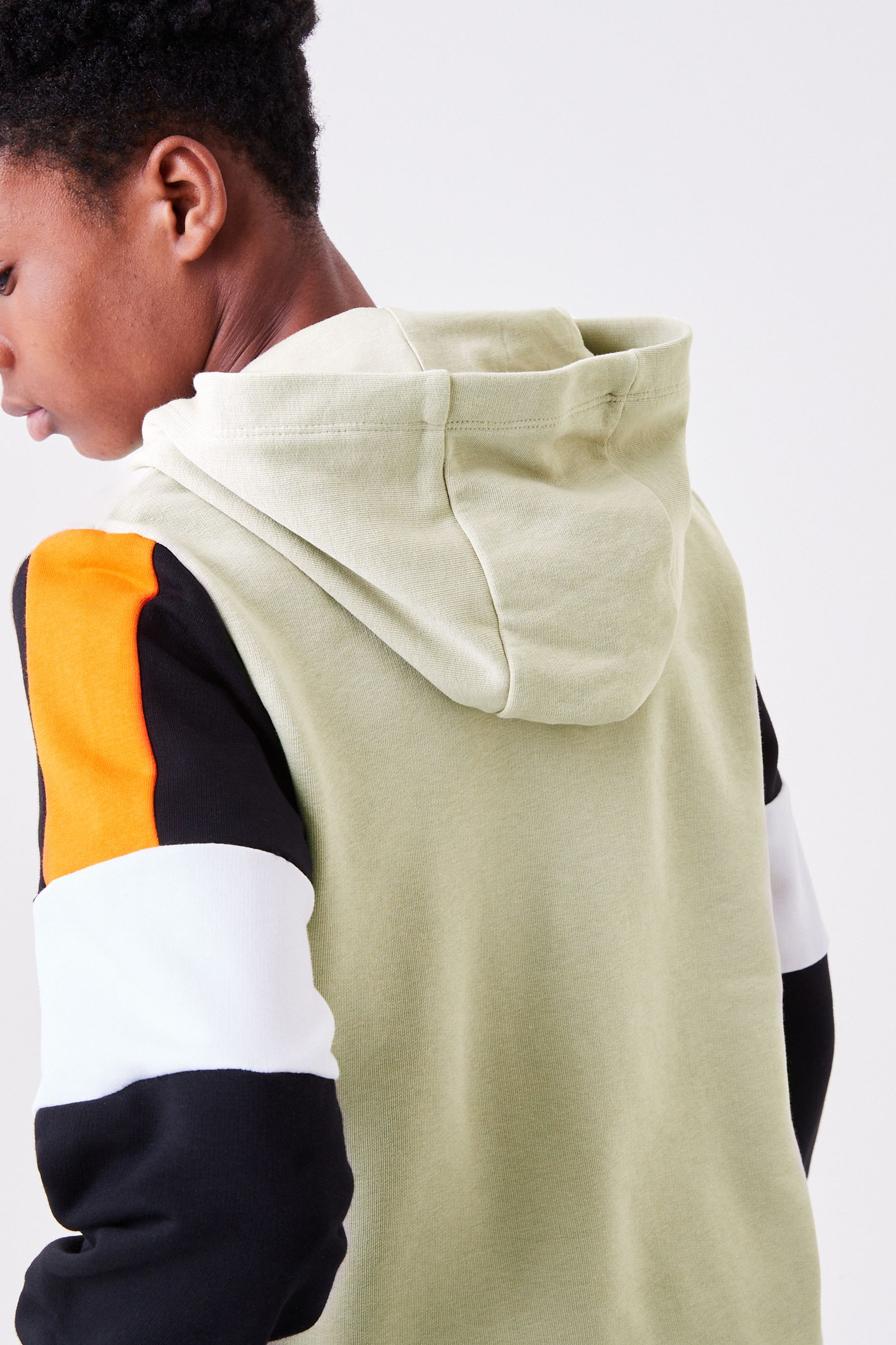 Stone/Black/Orange Colourblock Jersey Zip Through Hoodie (3-16yrs)