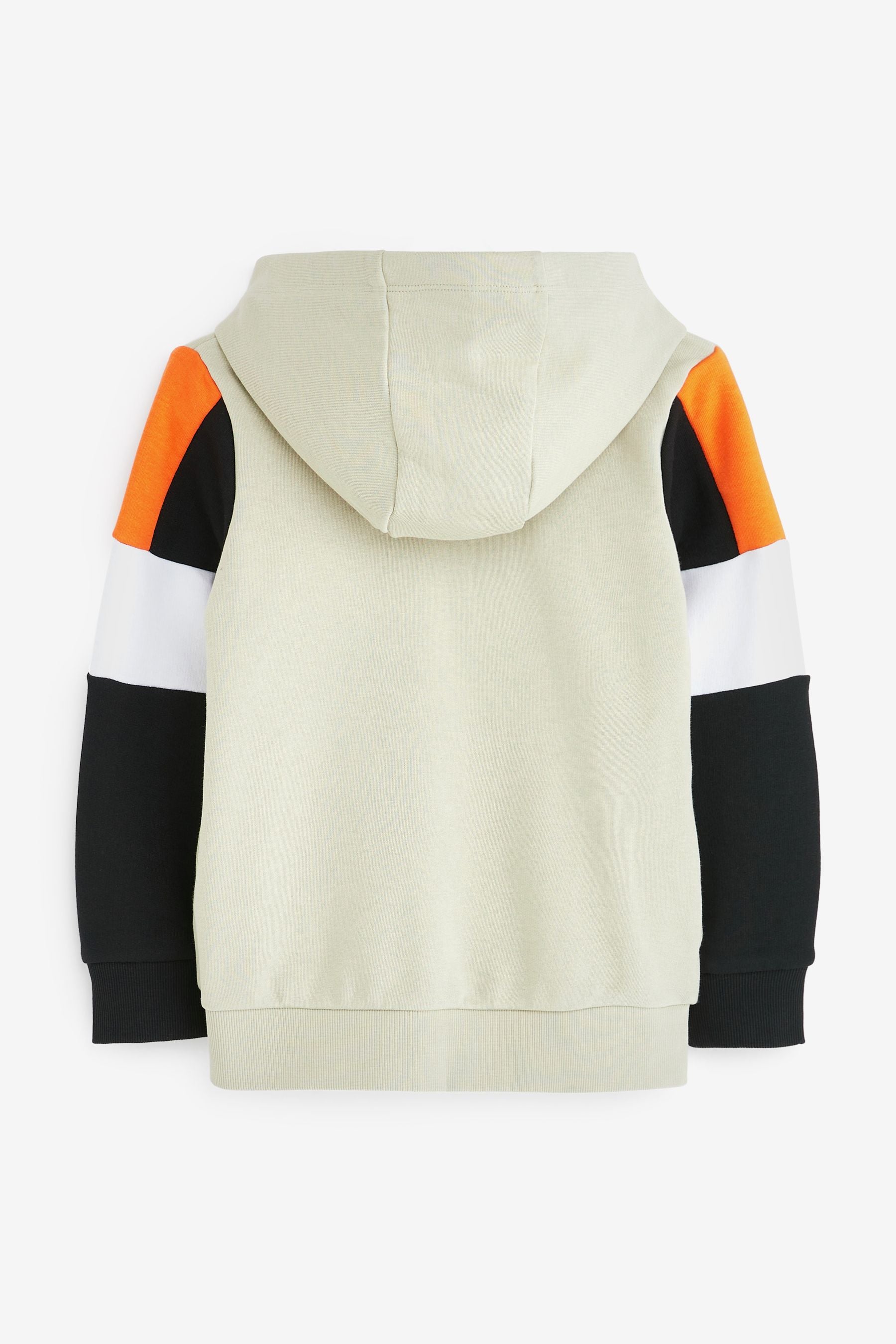 Stone/Black/Orange Colourblock Jersey Zip Through Hoodie (3-16yrs)