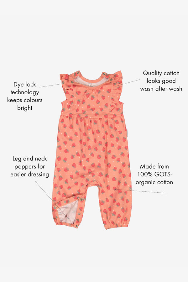 Pink PO.P Baby Pink Organic Cotton Strawberry Print Playsuit