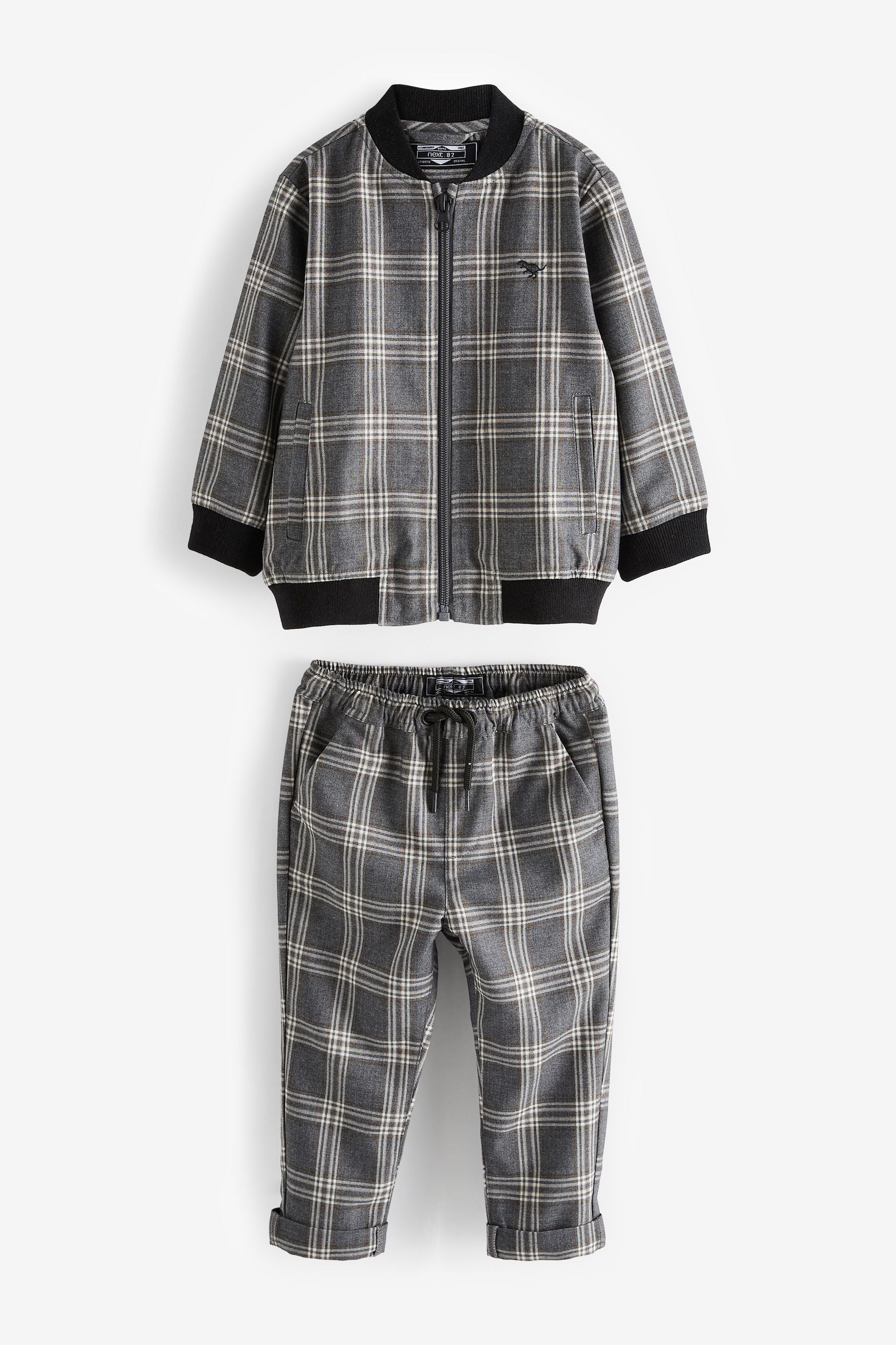 Grey Check Bomber Jacket & Trousers Set (3mths-9yrs)