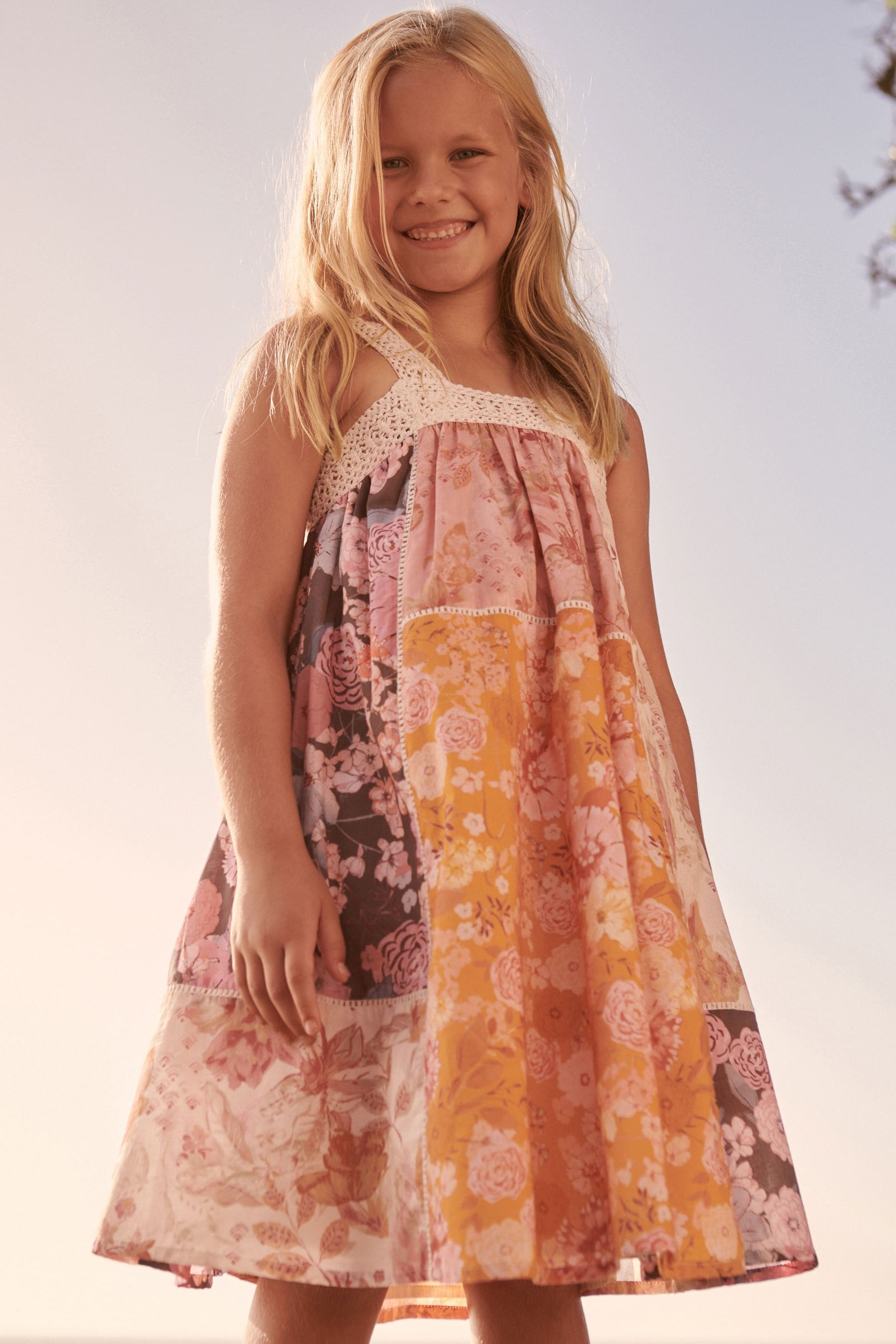 Pink/Yellow Patchwork Floral Dress (3-16yrs)