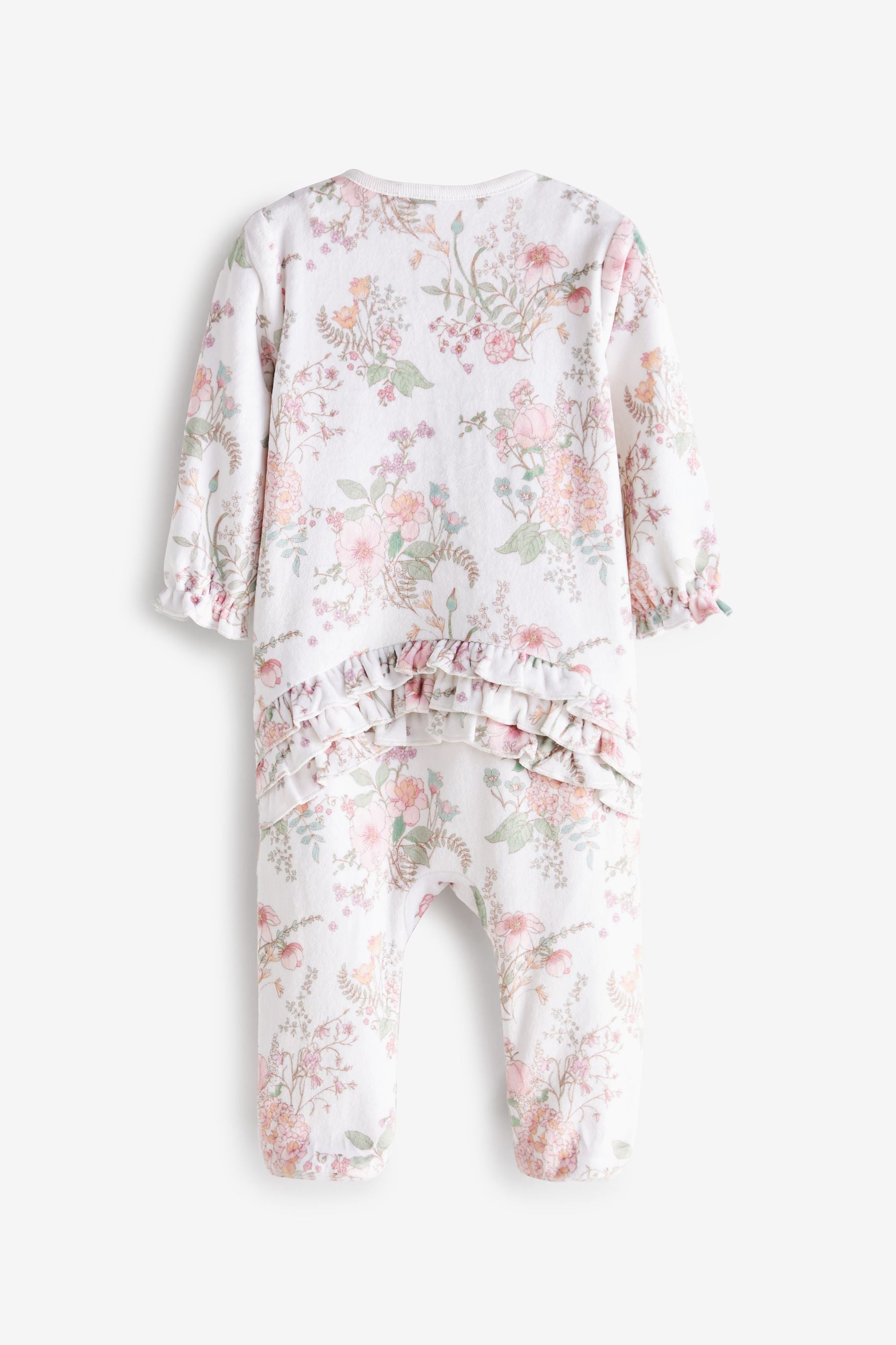 Cream Floral Baby Velour Sleepsuit