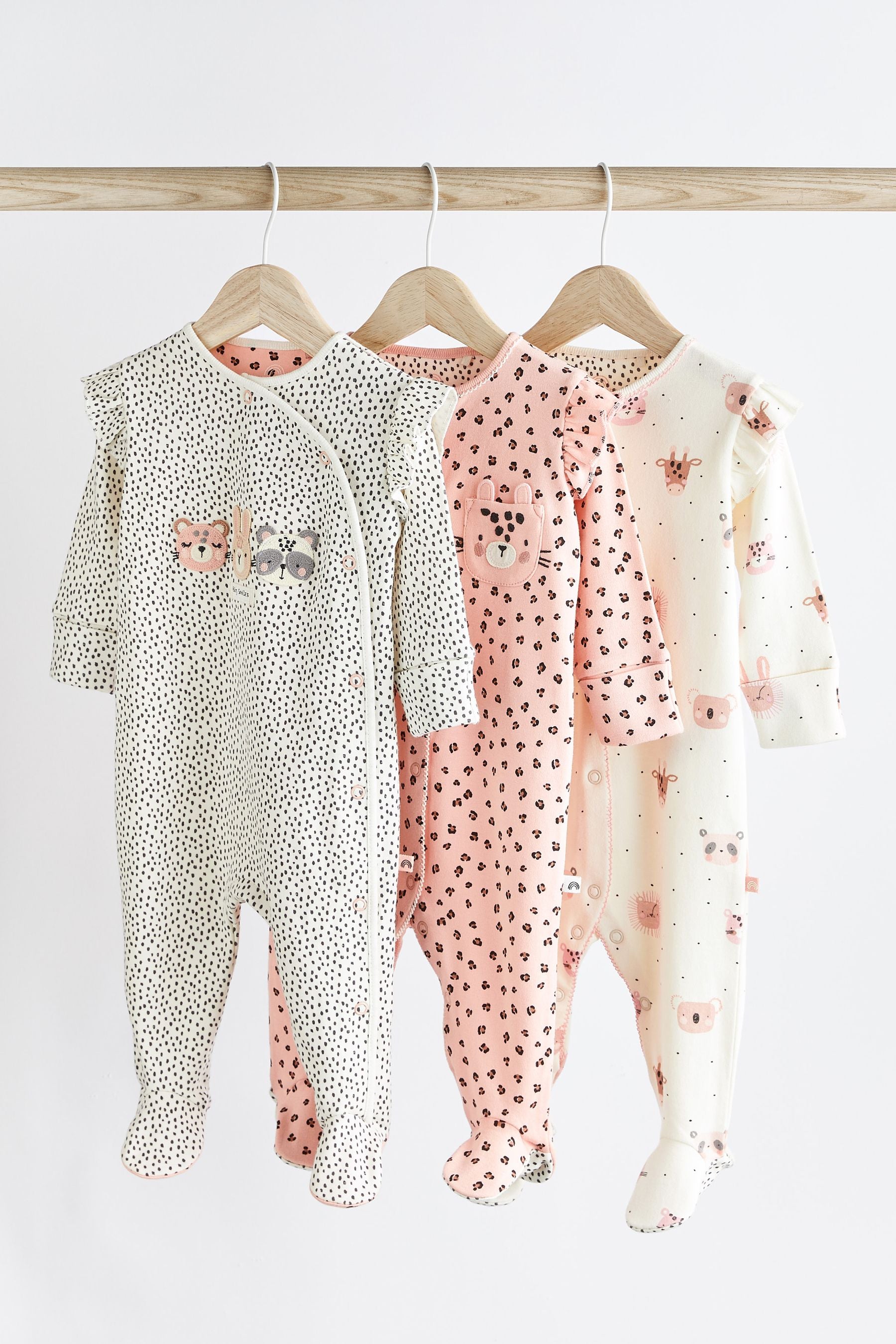 Pink Mono Character Baby Character Sleepsuits 3 Pack (0-3yrs)