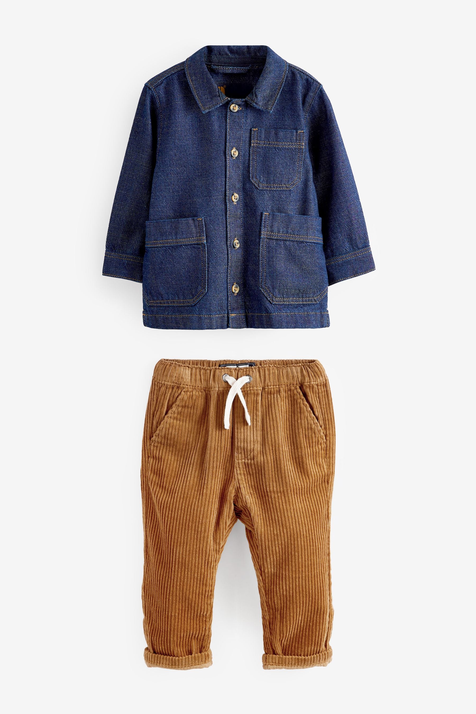 Denim Rinse Denim Shacket And Corduroy Trouser Set (3mths-9yrs)