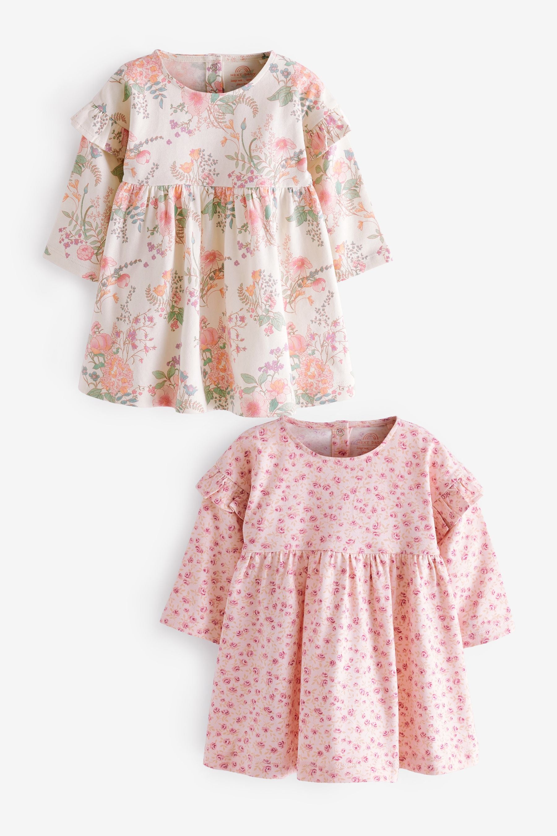 Pink Floral 2 Pack Baby Jersey Dresses (0mths-3yrs)