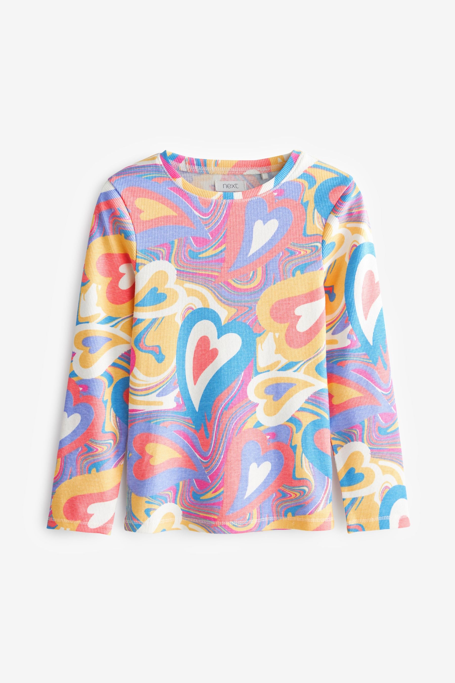 Marble Heart Print Ribbed Long Sleeve Top (3-16yrs)