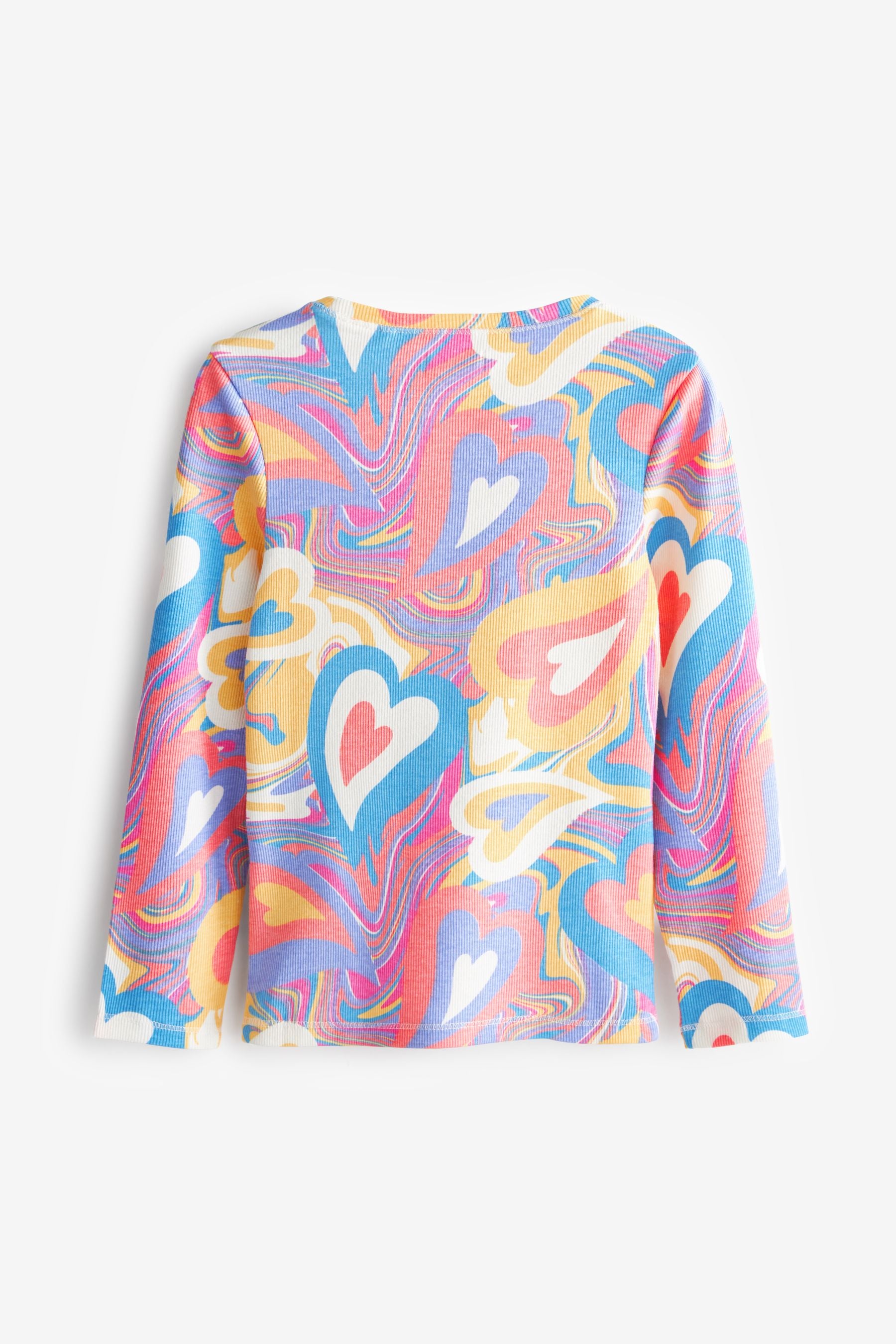 Marble Heart Print Ribbed Long Sleeve Top (3-16yrs)