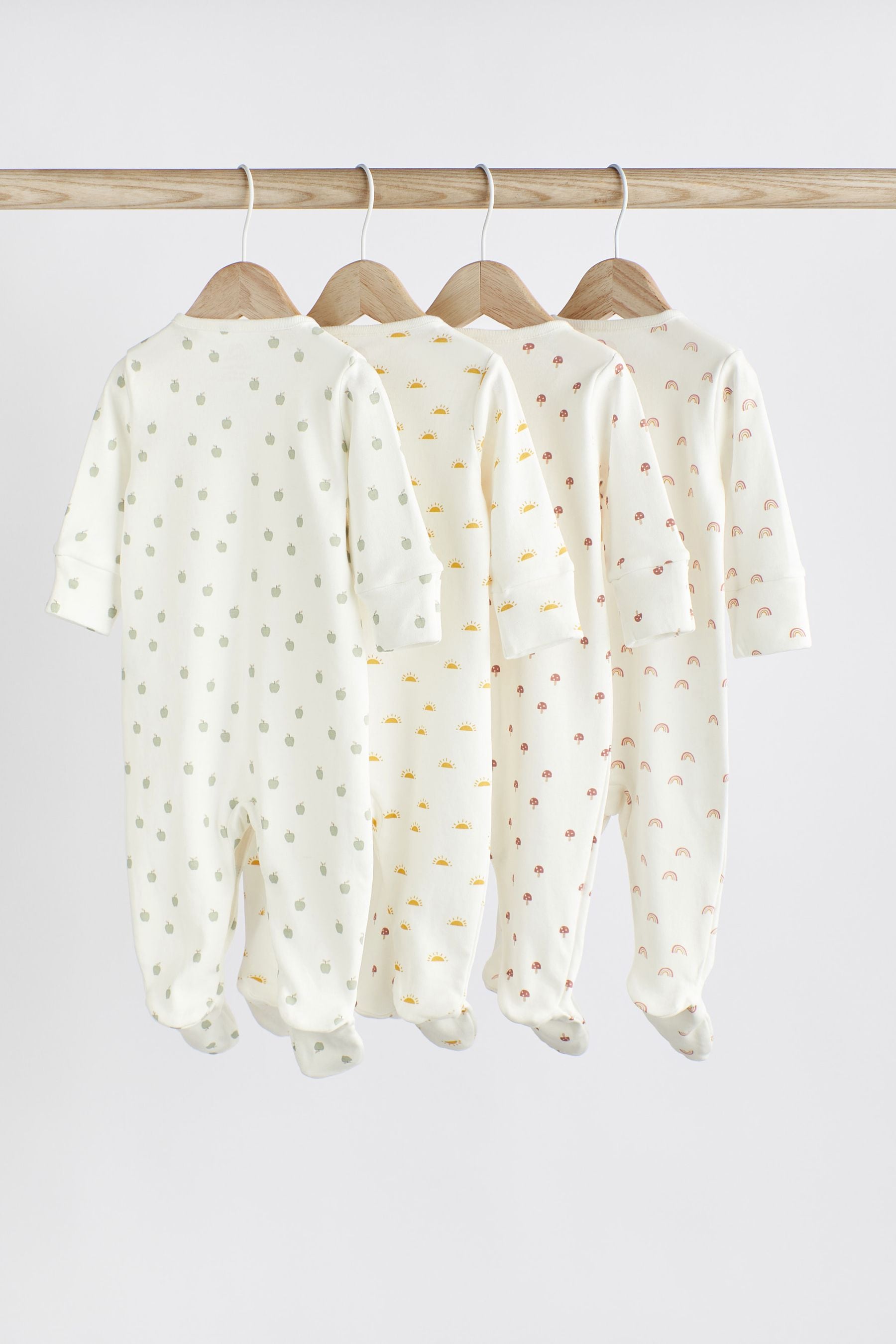 Cream 4 Pack Baby Printed Long Sleeve Sleepsuits (0-2yrs)