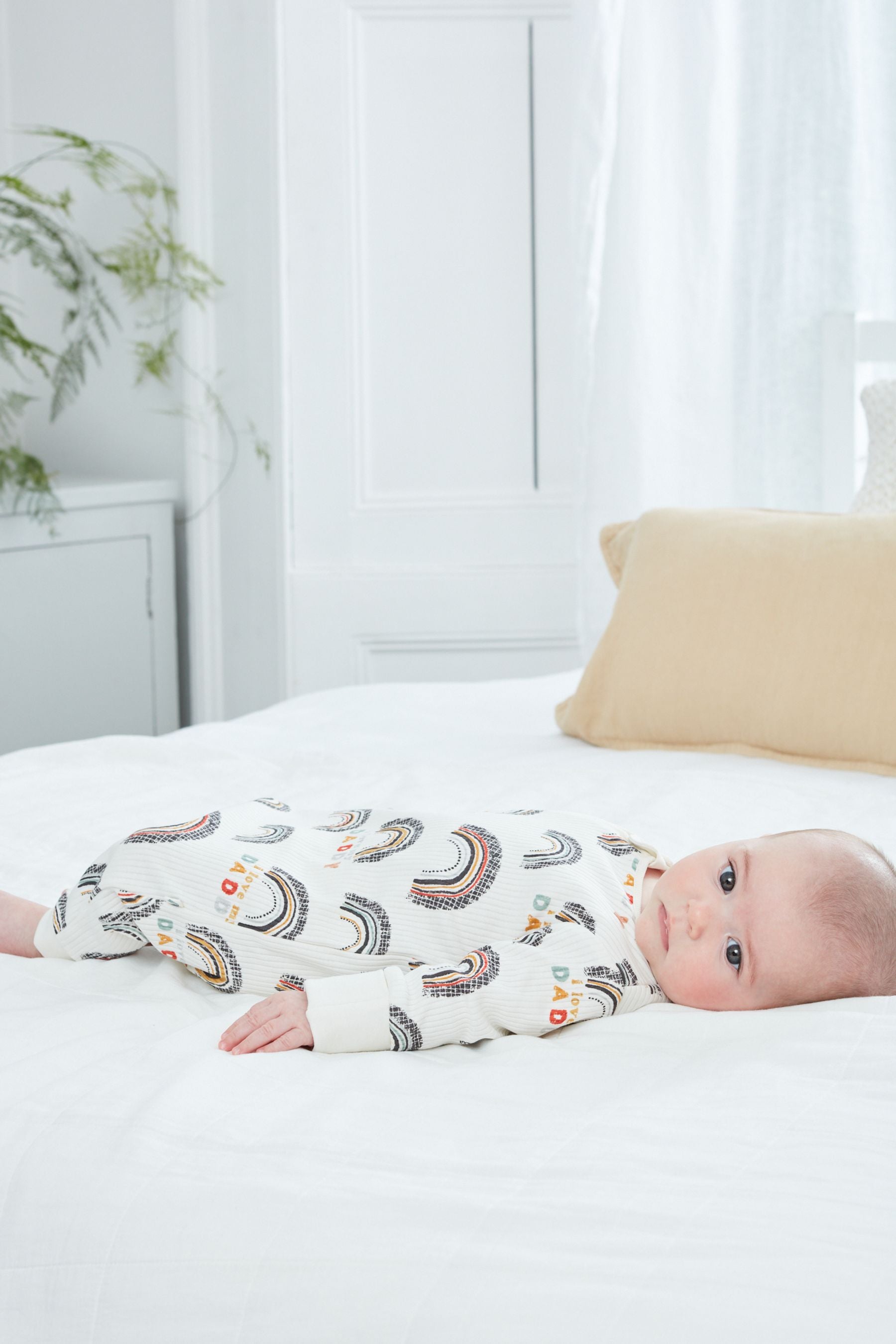 Cream/Grey Rib Daddy Family Print Zipped Baby Sleepsuit (0mths-3yrs)