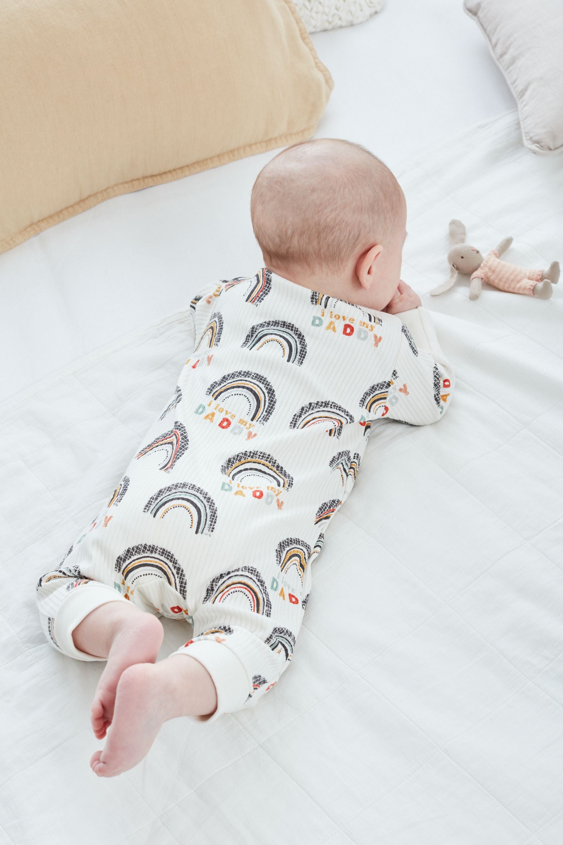 Cream/Grey Rib Daddy Family Print Zipped Baby Sleepsuit (0mths-3yrs)