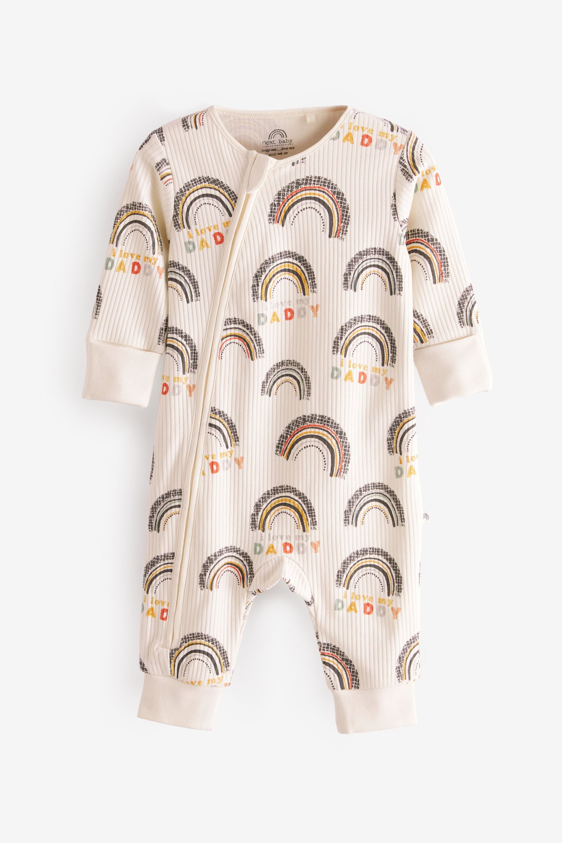 Cream/Grey Rib Daddy Family Print Zipped Baby Sleepsuit (0mths-3yrs)