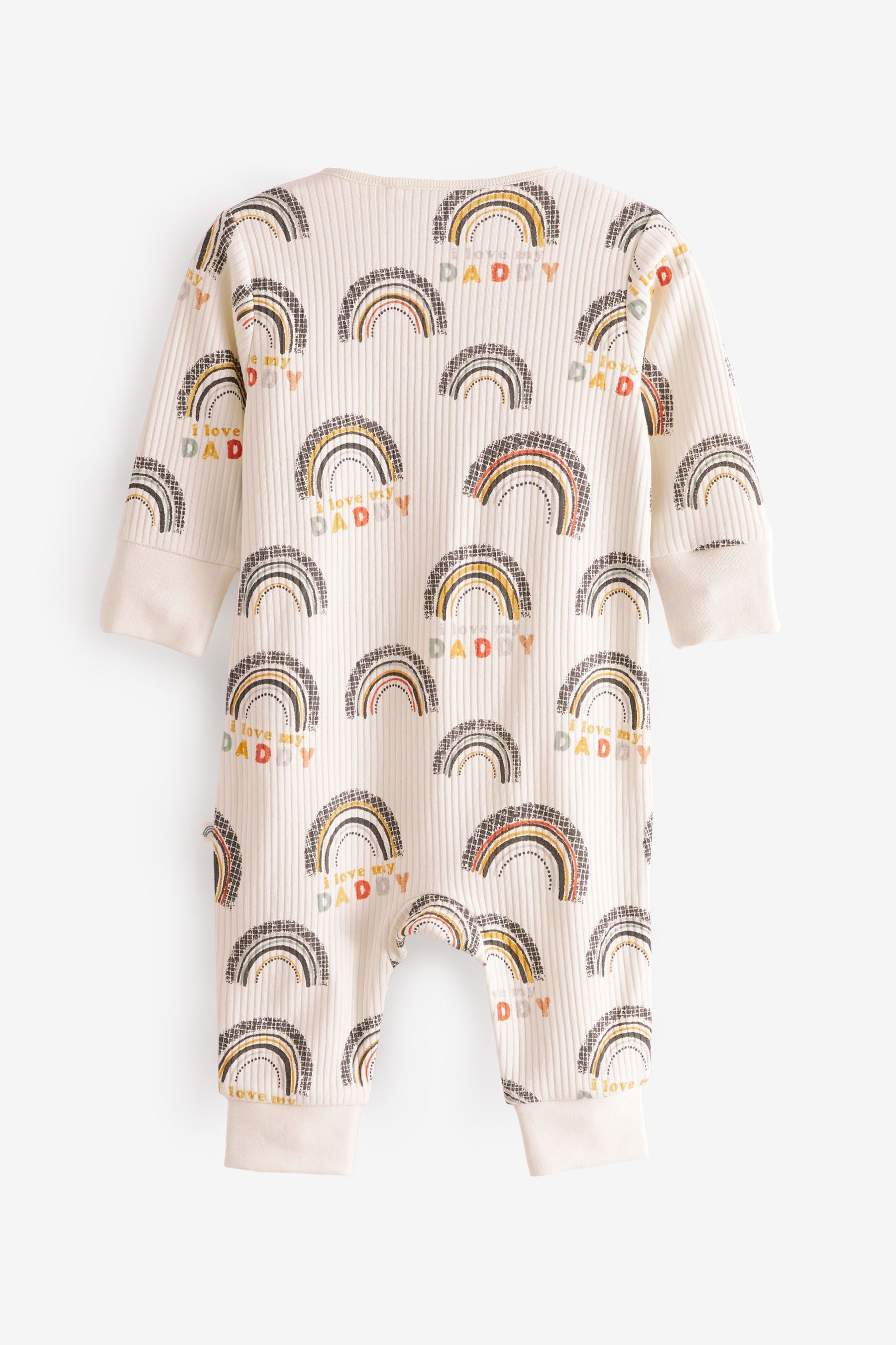 Cream/Grey Rib Daddy Family Print Zipped Baby Sleepsuit (0mths-3yrs)